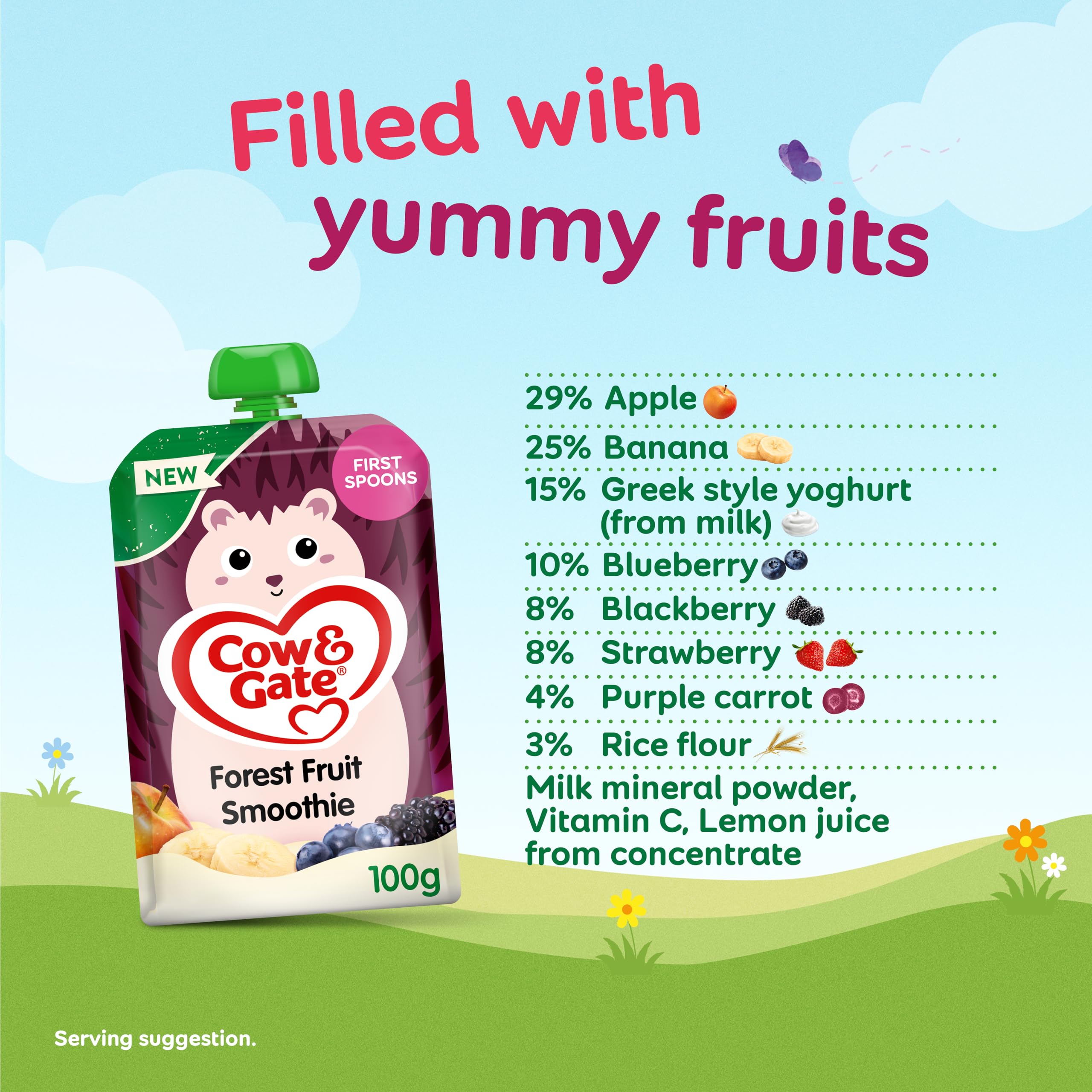 Cow & Gate Forest Fruit Baby Food Pouch, 4+ Months, 100g - Pack of Snacks with No Added Sugar 4