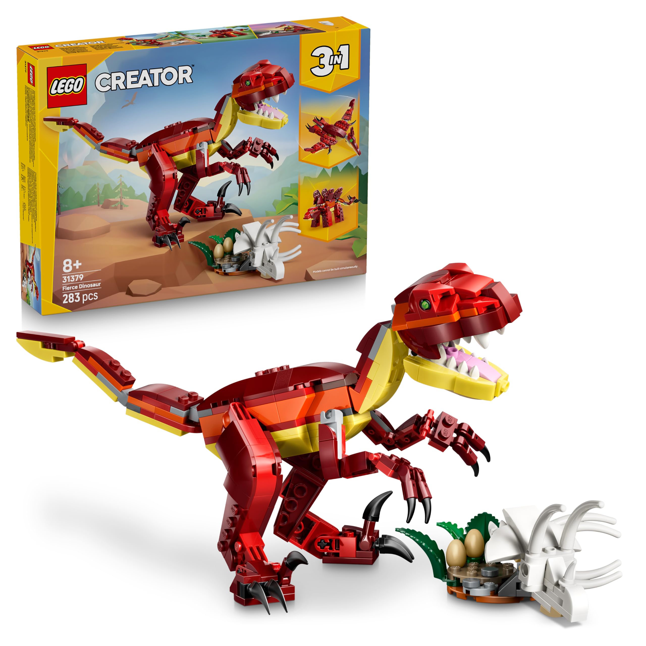 LEGO Creator 3in1 Fierce Dinosaur Toy - Build Velociraptor, Stegosaurus or 1