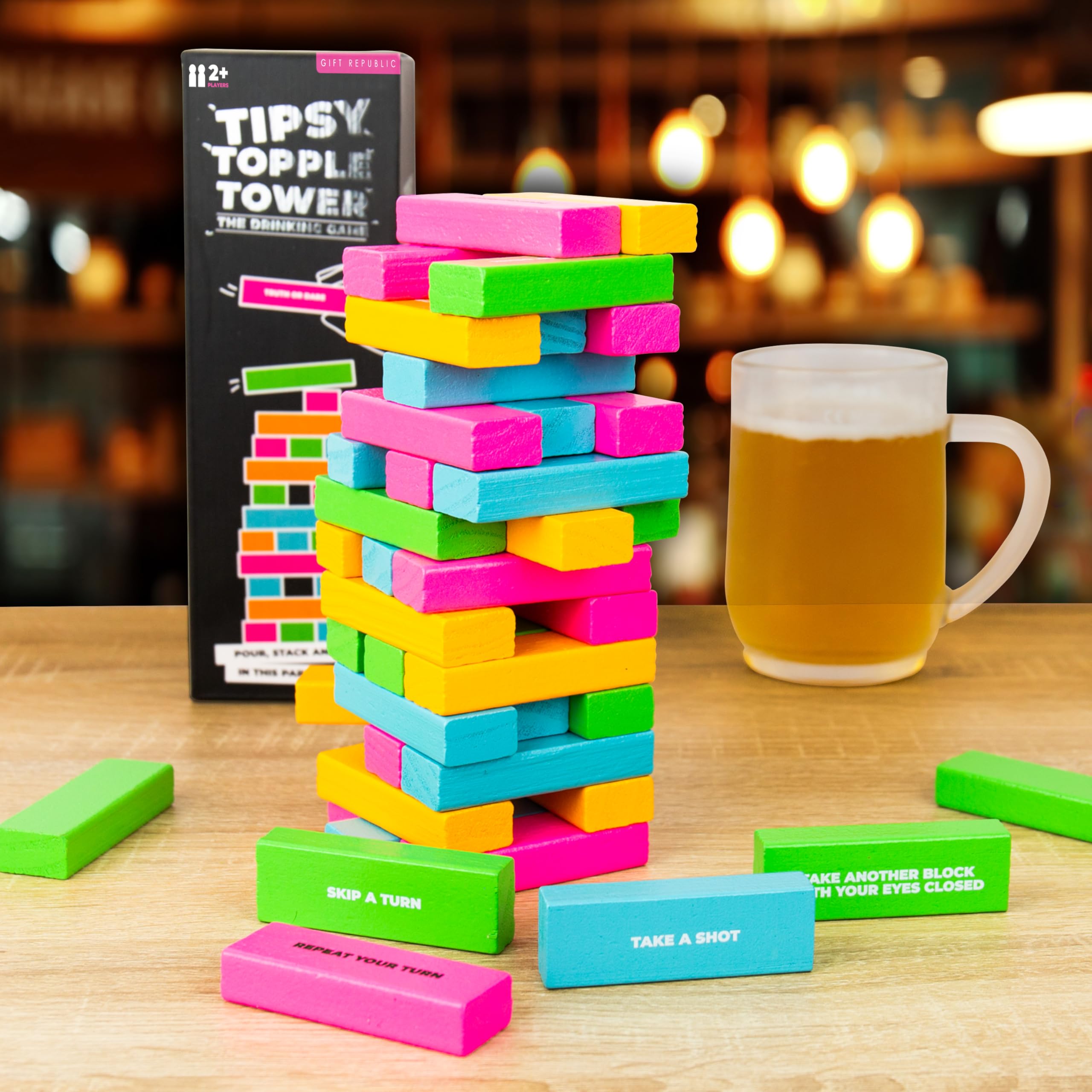 Tipsy Topple Tower - Adult Drinking Game with 48 Wooden Blocks 6