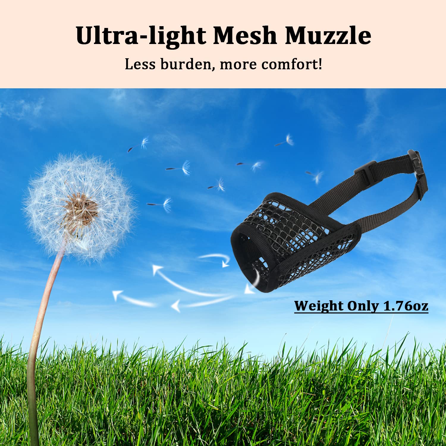 Mayerzon Ultra-Breathable Mesh Dog Muzzle - Adjustable Strap, Lightweight & Packable | Black, XS-Snout (13.5-15.5CM) 8
