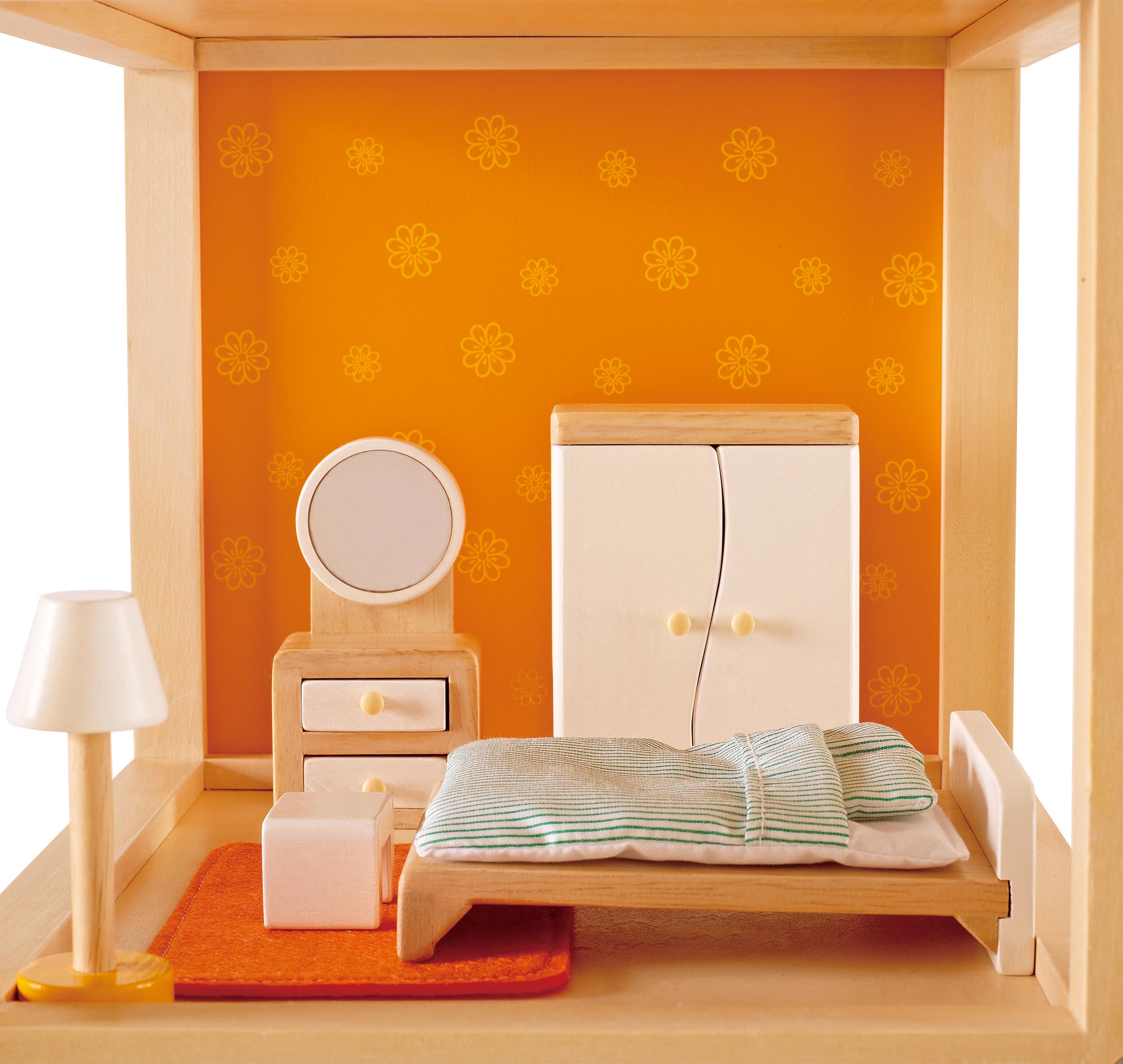Hape E3450 Master Bedroom Wooden Dolls House Accessory Set for Ages 3+ 5