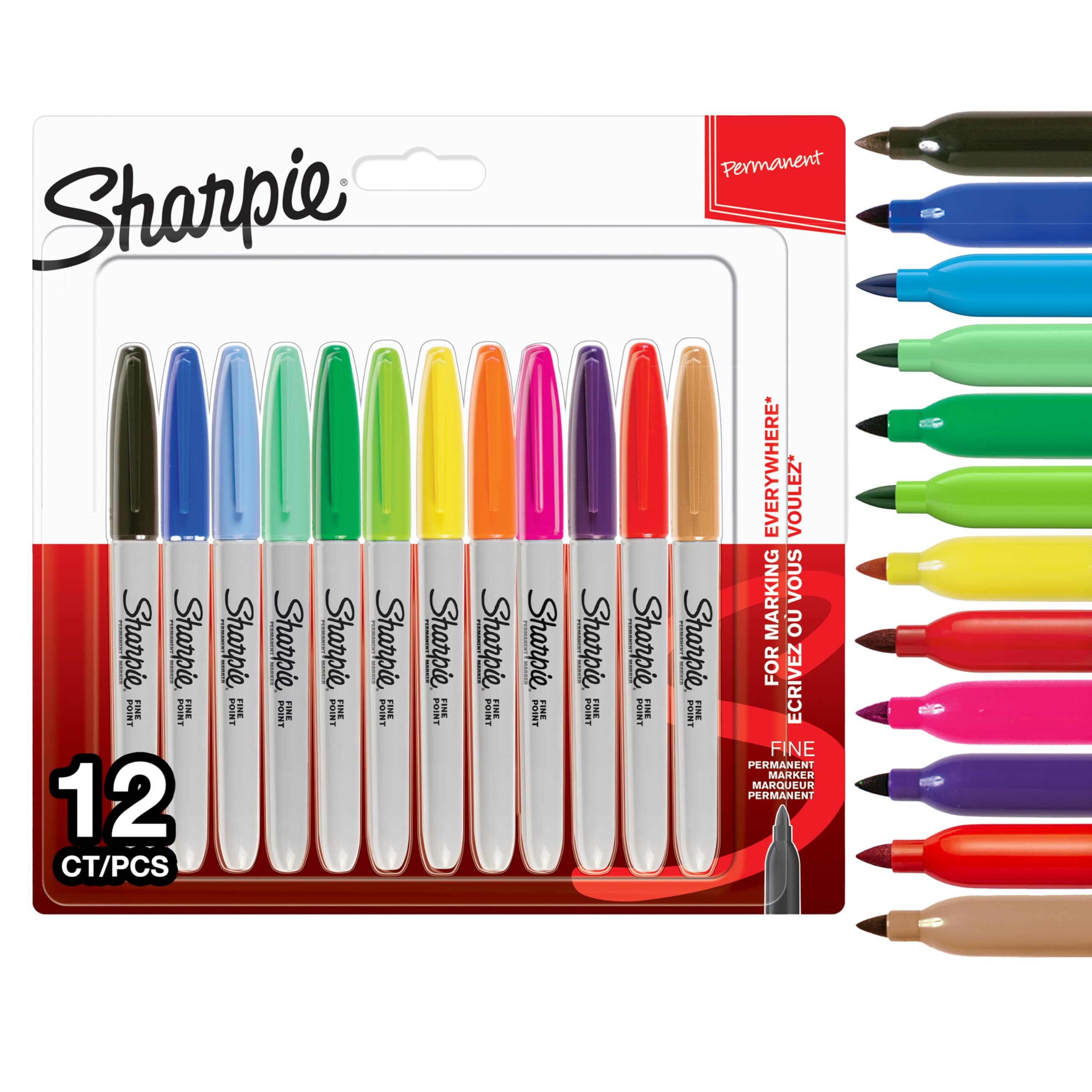 Sharpie Permanent Markers - Fine Point | Assorted Fun Colours | 12 Count