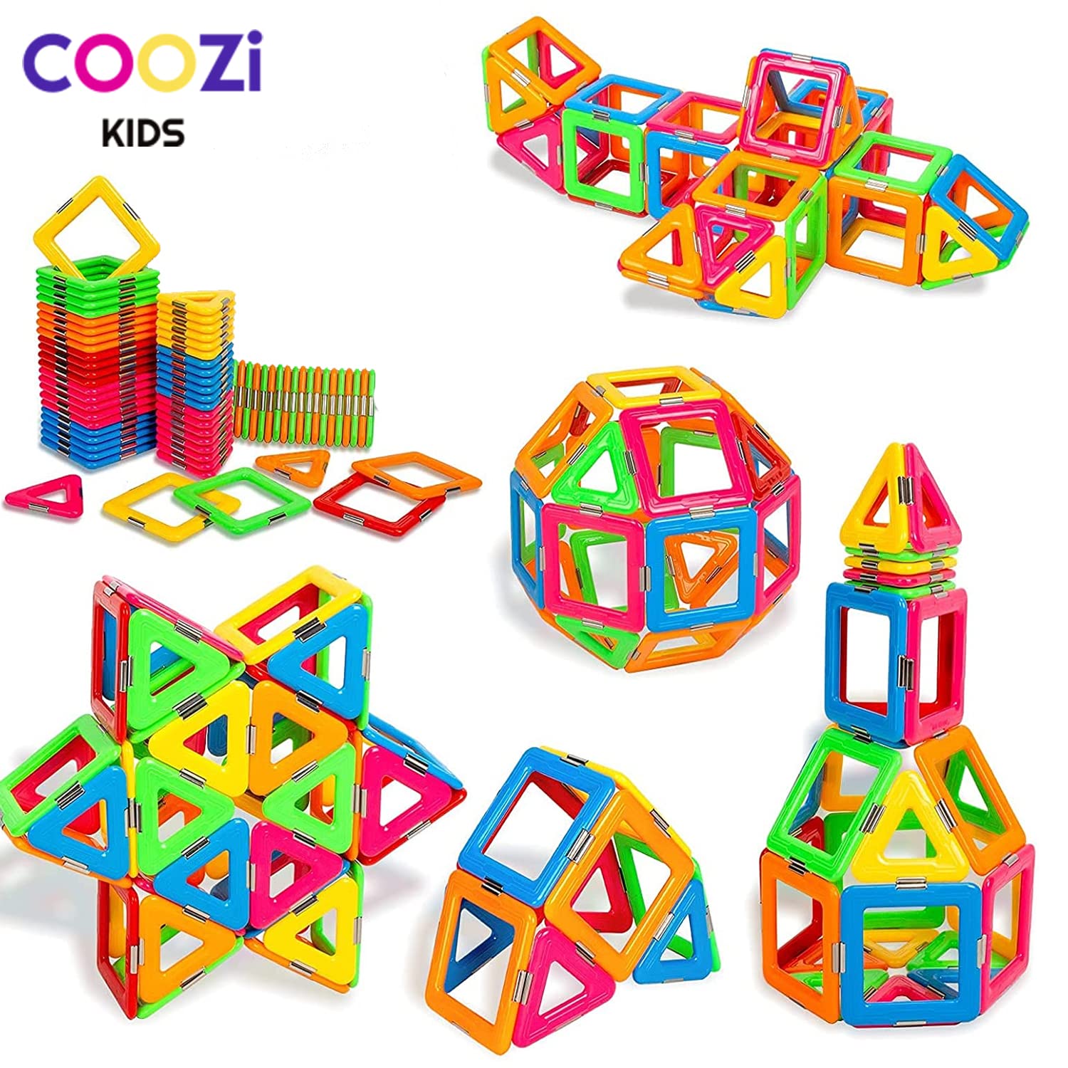 COOZI Magnetic Tiles for Kids - 40pc STEM Magnetic Building Blocks Set for Ages 3+ 11