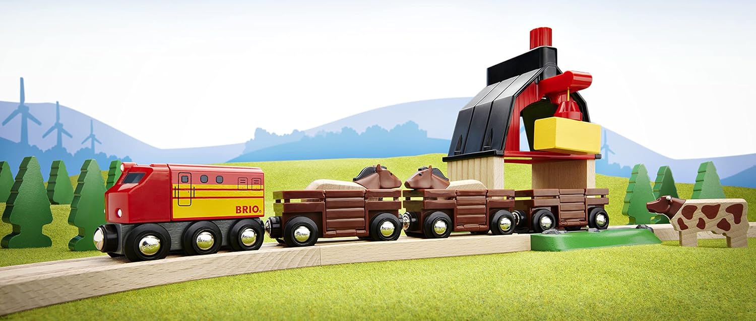 BRIO World Farm Train Set - Wooden Railway Playset with Magnetic Trains & Accessories 11