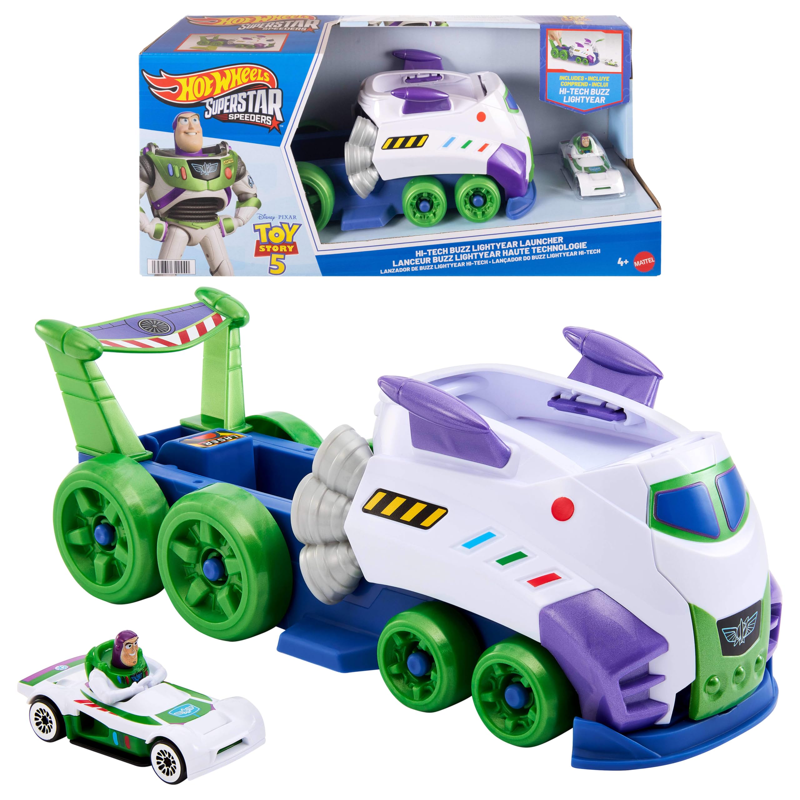 Hot Wheels Disney and Pixar Hi-Tech Buzz Lightyear Launcher & Haul Vehicle | Age 4+