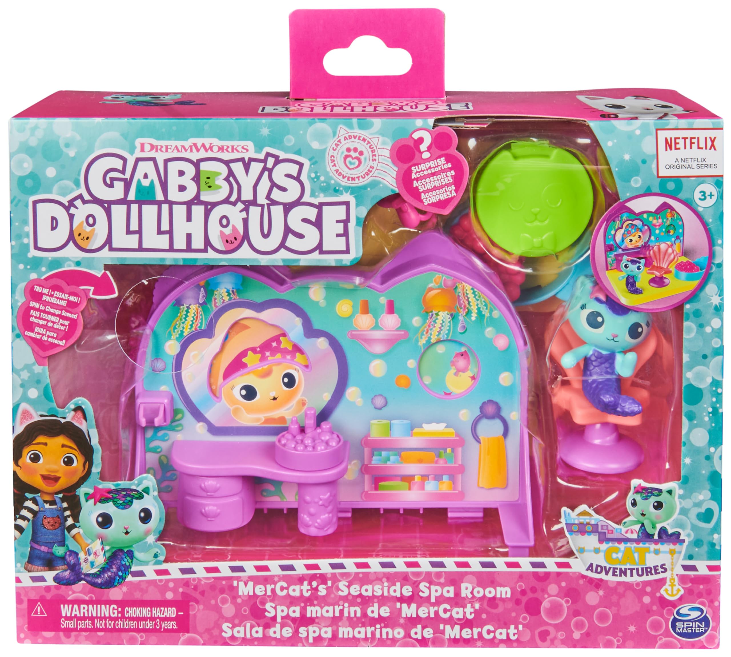 Gabby's Dollhouse MerCat Spa Room Playset - Bubble Bath & Rotating Spa Chair, 3+ Years 7