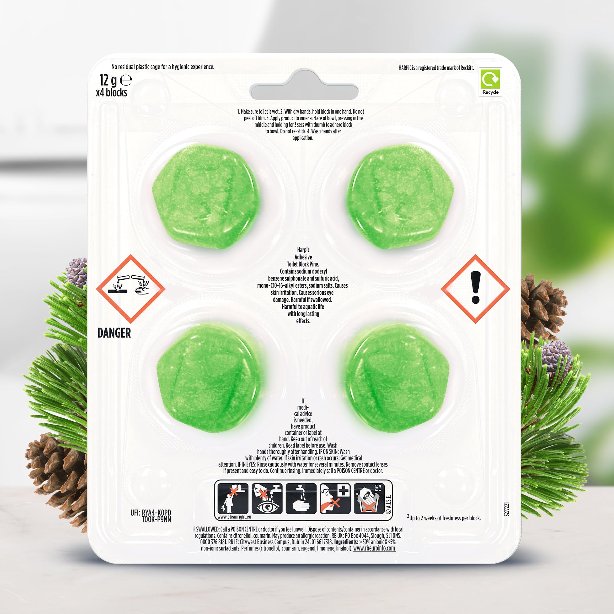 Harpic Hygienic Fresh Sticker Toilet Block - Pine Scent, 3 Count Pack 8