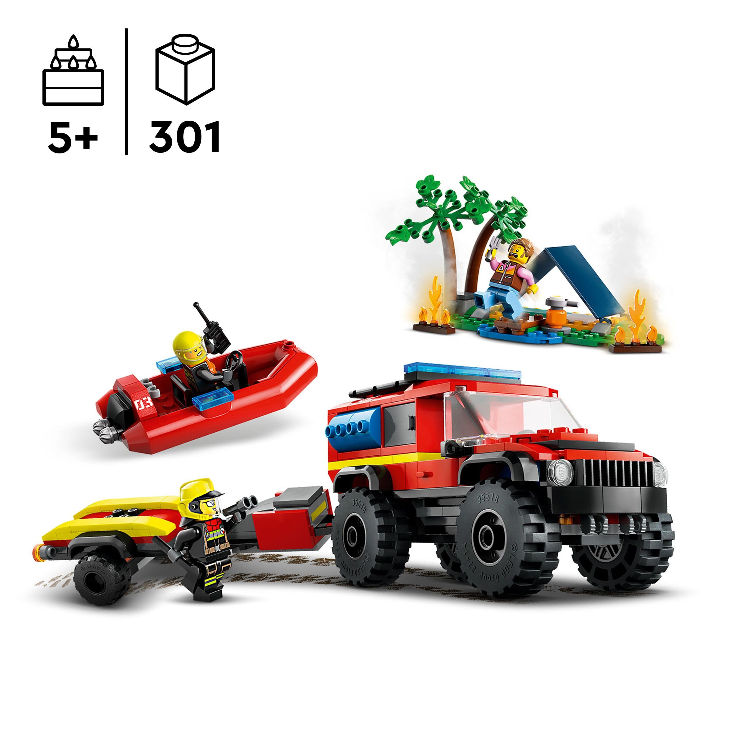 LEGO City 4x4 Fire Engine with Rescue Boat Building Set - Fire Rescue Playset for Ages 5+ 9
