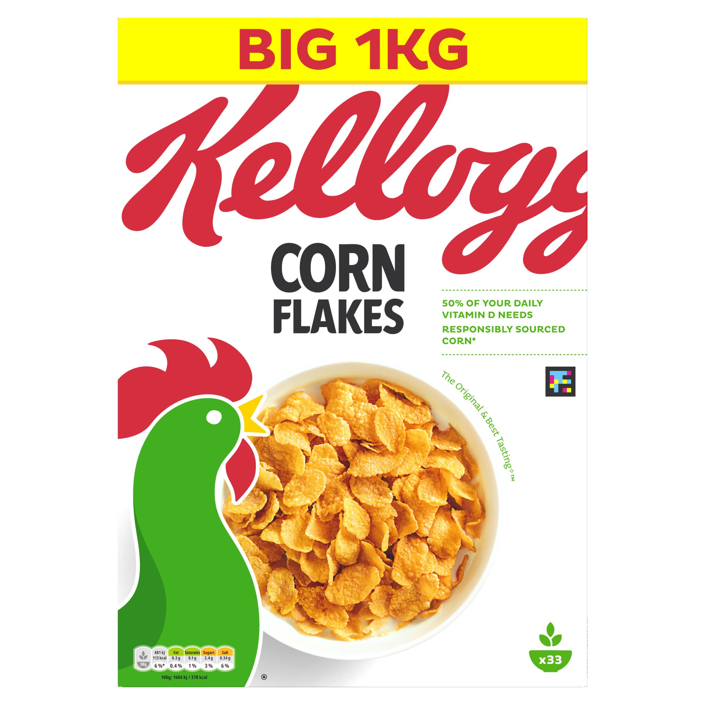 Kellogg's Corn Flakes Breakfast Cereal - Toasted Golden Corn Flakes | 1kg