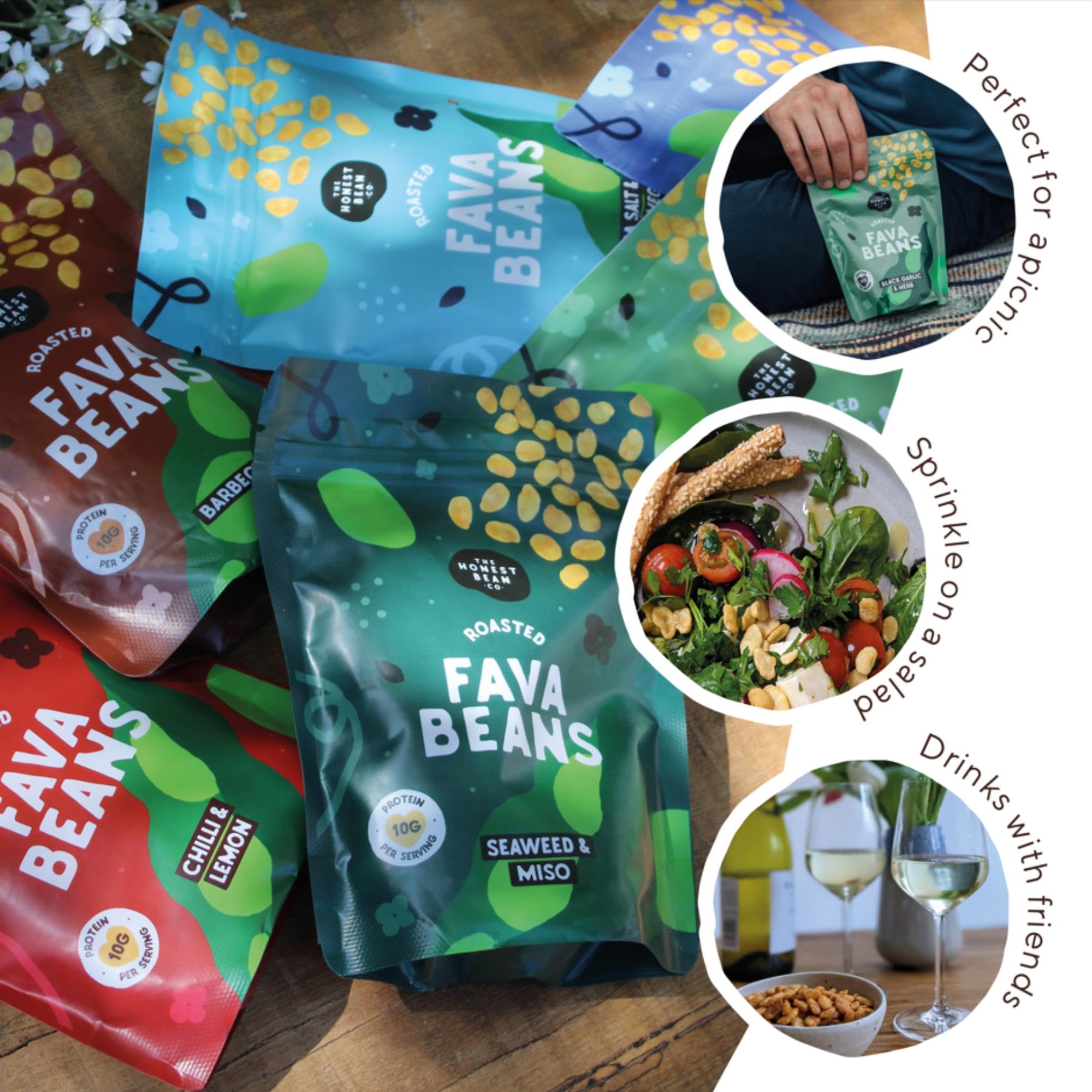 The Honest Bean Co Roasted Fava Bean Snack - Seaweed & Miso Flavor | 120g Pack of 6 5