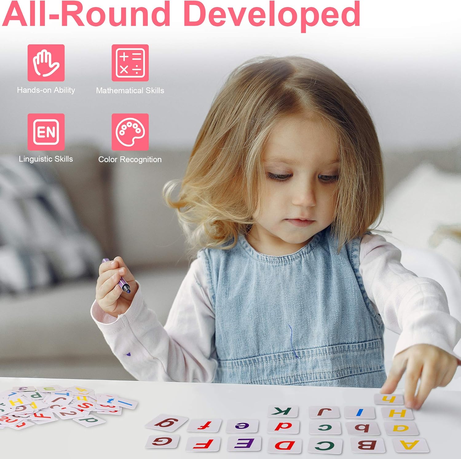 Wooden Frame Abacus for Kids - 10-Row Educational Toy with Multi-Color Beads, Alphabet & Number Cards 7