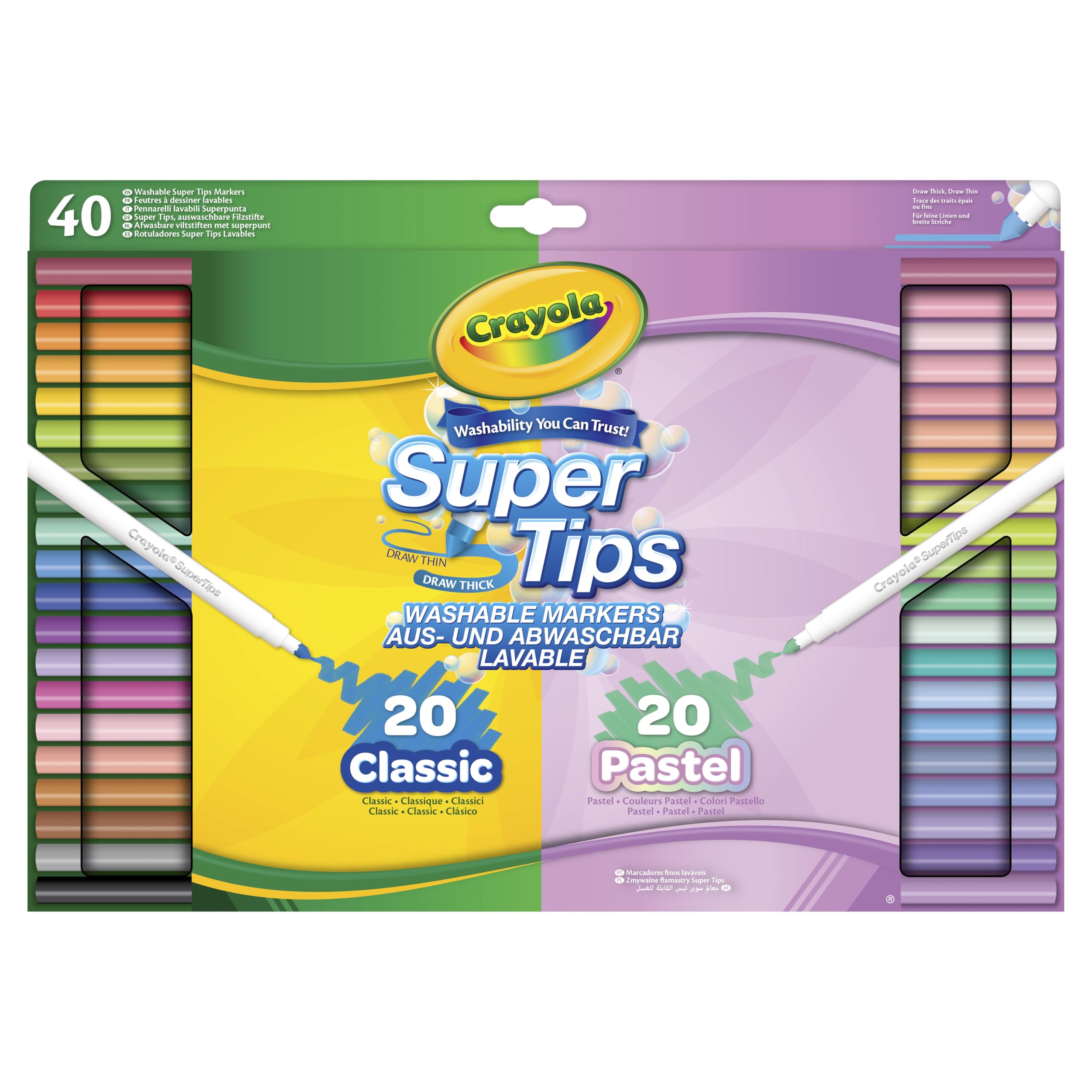 CRAYOLA SuperTips Washable Markers - Classic & Pastel Colours | 40 Count | Fine Tip 1