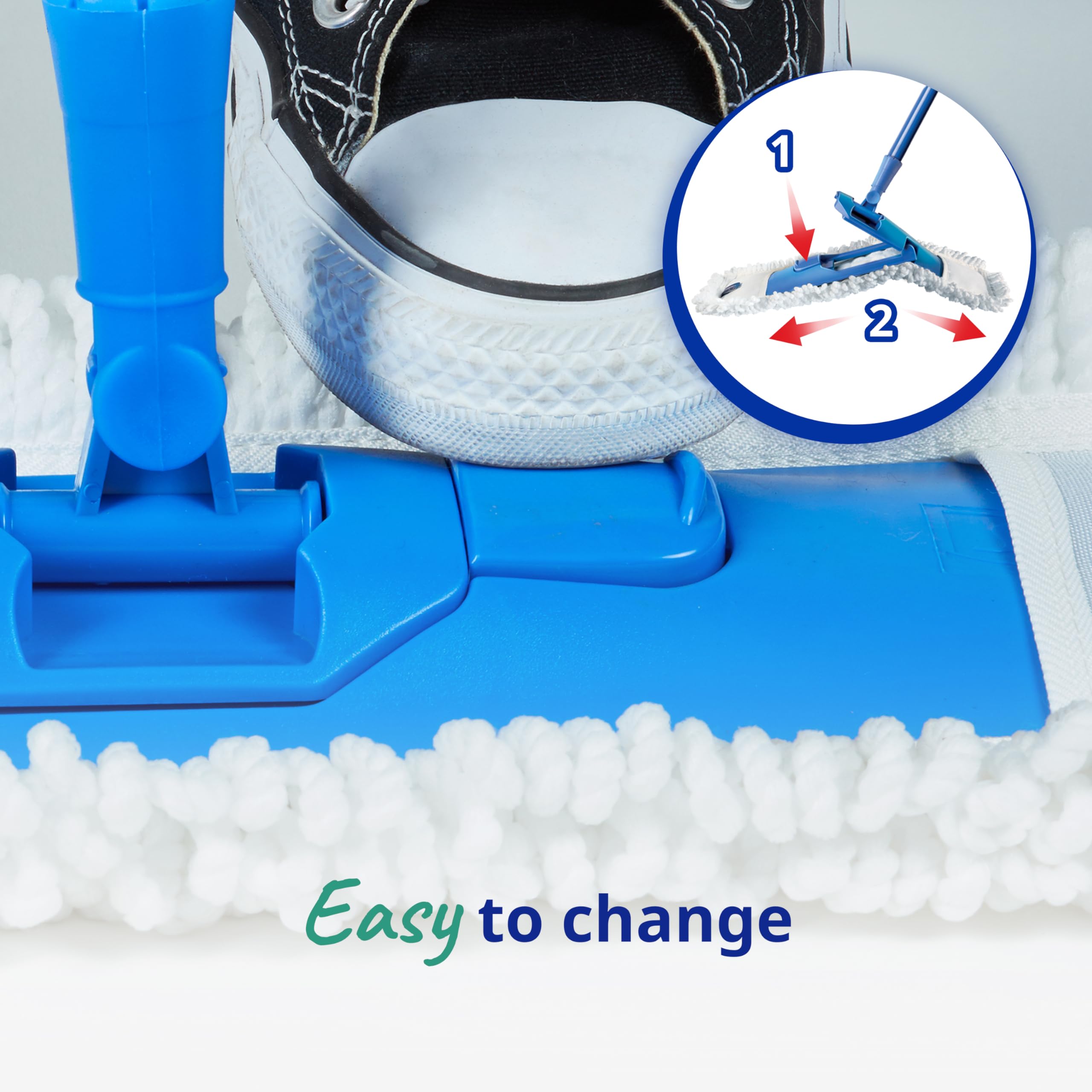 Spontex Extraflacher Mopp mit 2 Mikrofaserköpfen | Nass- und Trockenanwendung | 360° drehbarer Kopf | Verstellbarer Griff 7