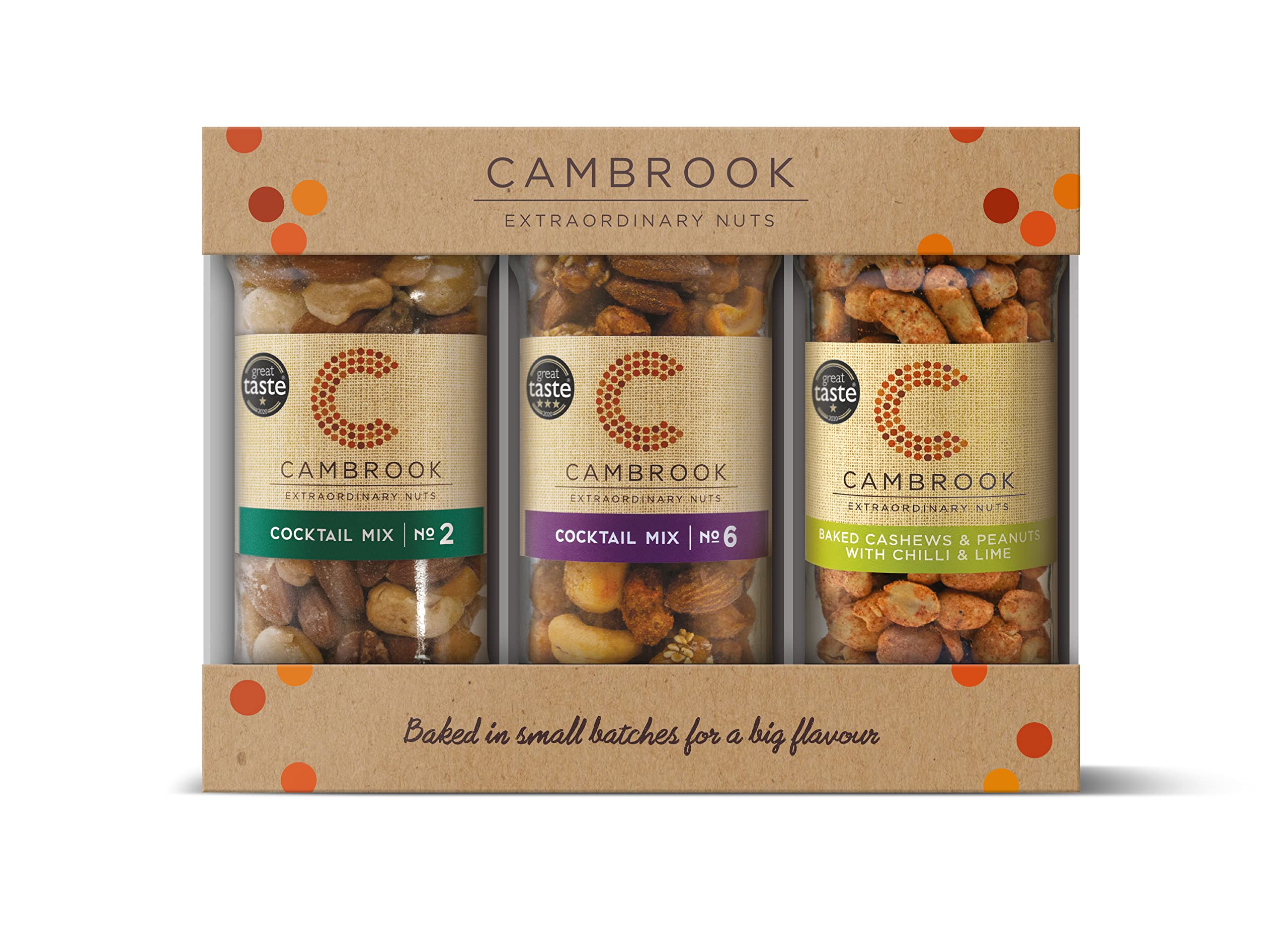 Cambrook Extraordinary Nuts - 3 Jar Gift Set with Cocktail Mix 6 (170g) & Mix 2 (175g)