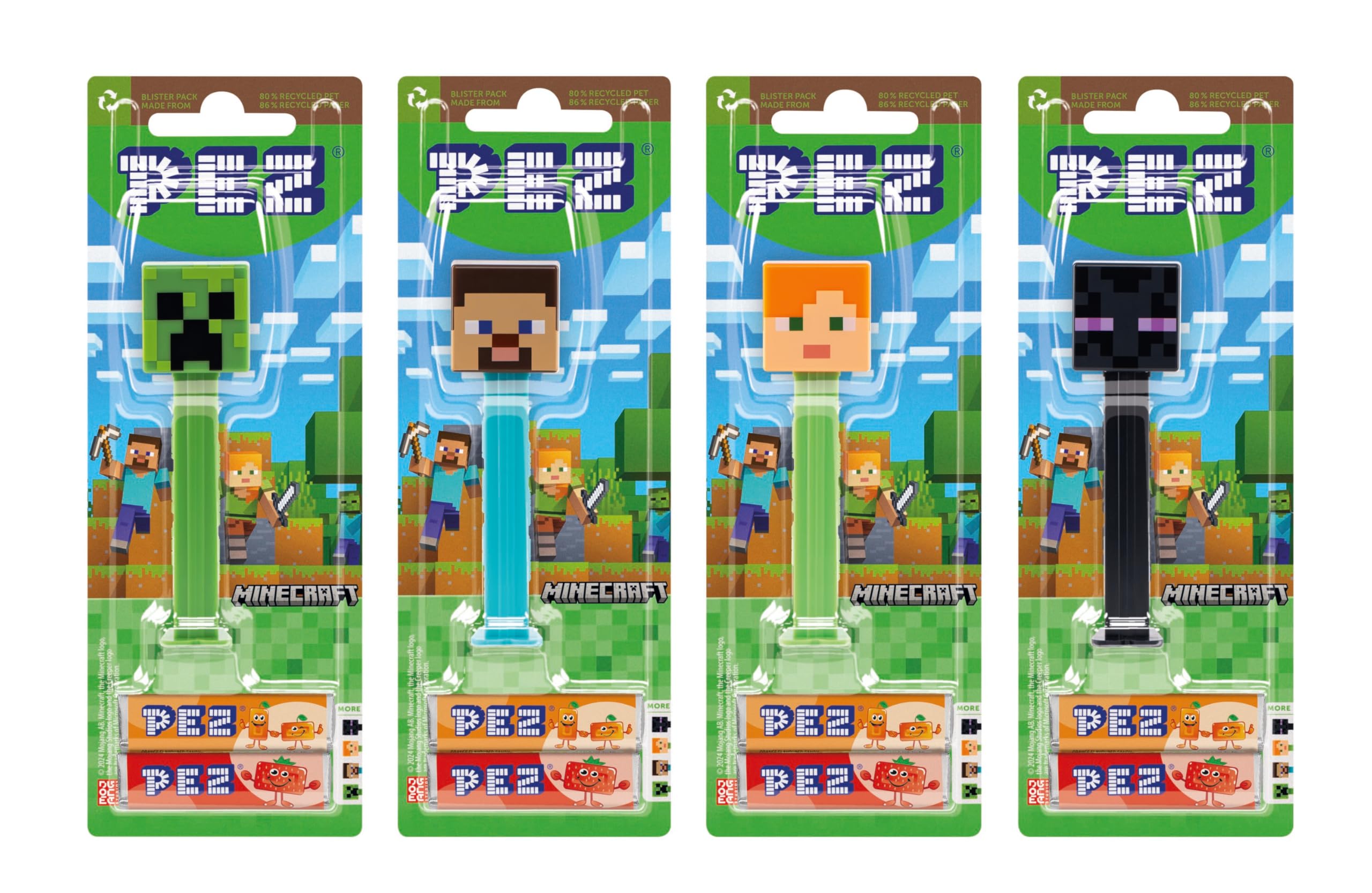 PEZ Minecraft Charakter-Süßigkeitenspender - Steve, Alex, Creeper &amp; Enderdrache Süßigkeitenspender-Paket 6
