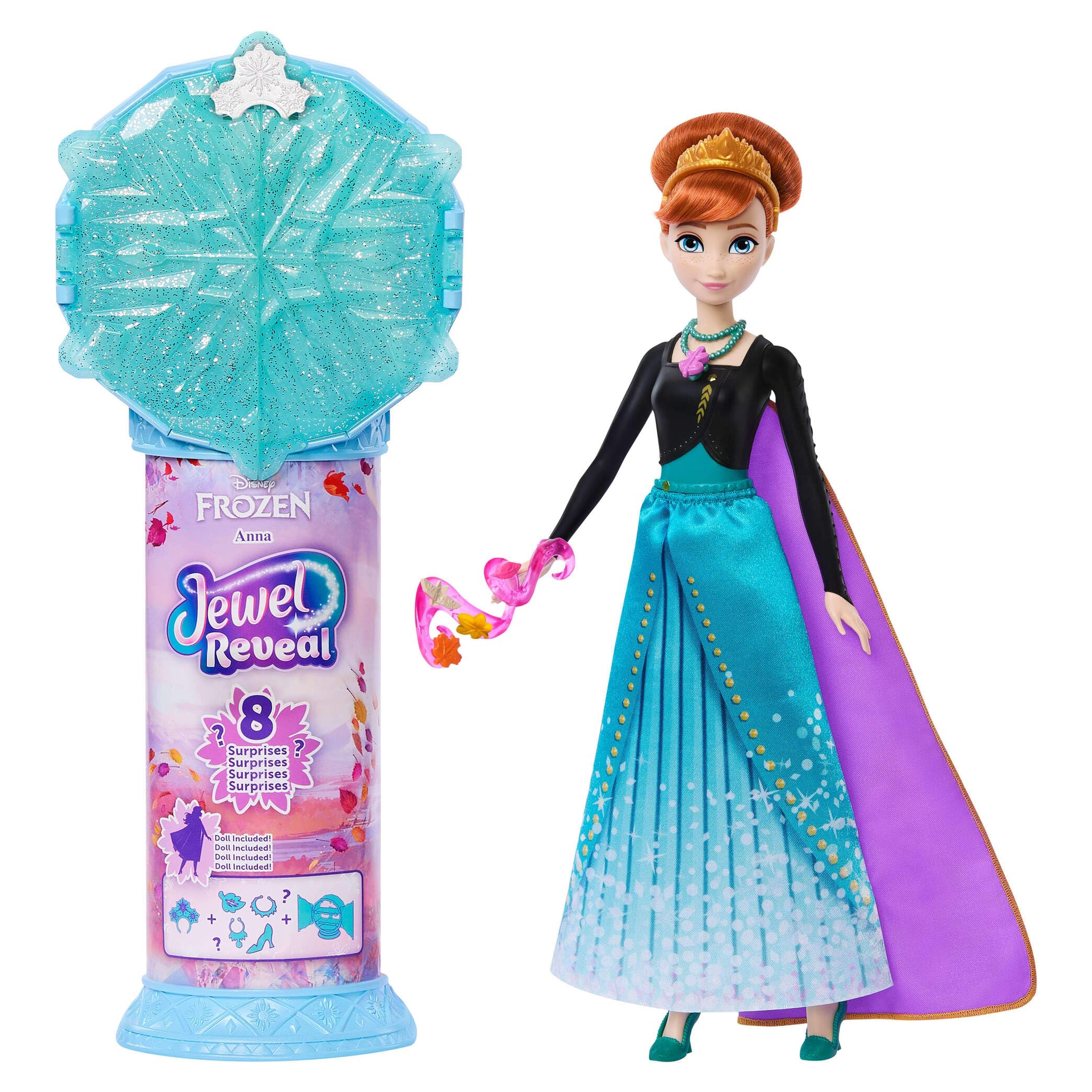 Mattel Disney Frozen Anna Fashion Doll with 8 Surprises, 12.5 inches, Multicolor