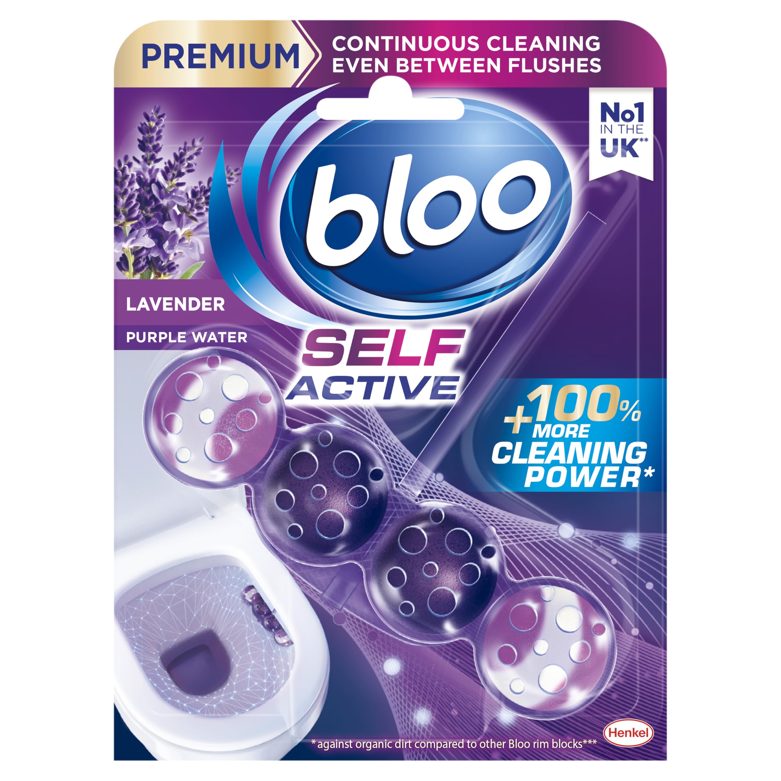 Bloo Self Active Toilet Rim Block Cleaner with Lavender Scent | 4-Function Formula | Pack of 1