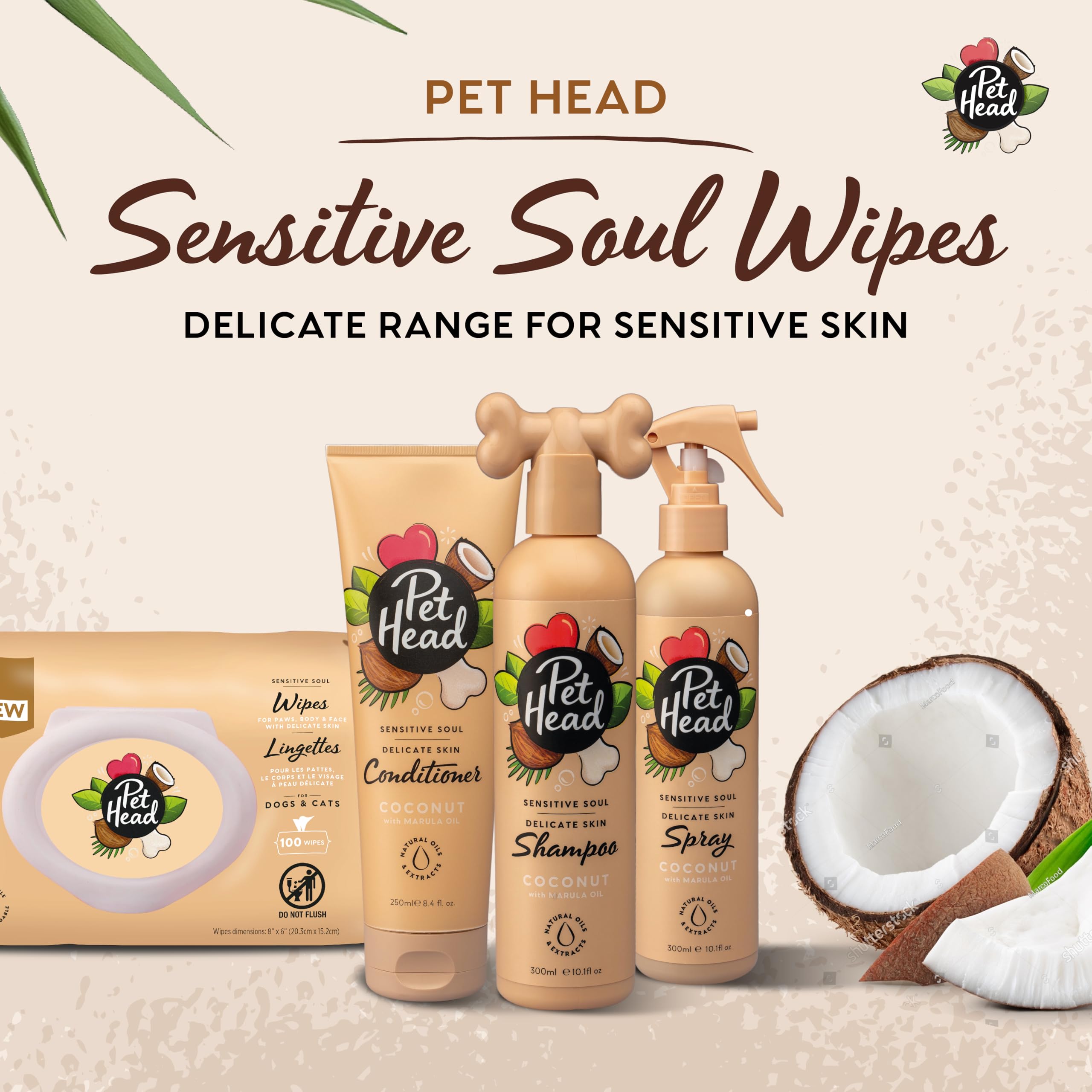 Pet Head Sensitive Soul Dog & Cat Wipes - Coconut Scent, Soothing for Paws/Body/Face | 100-Pack 7