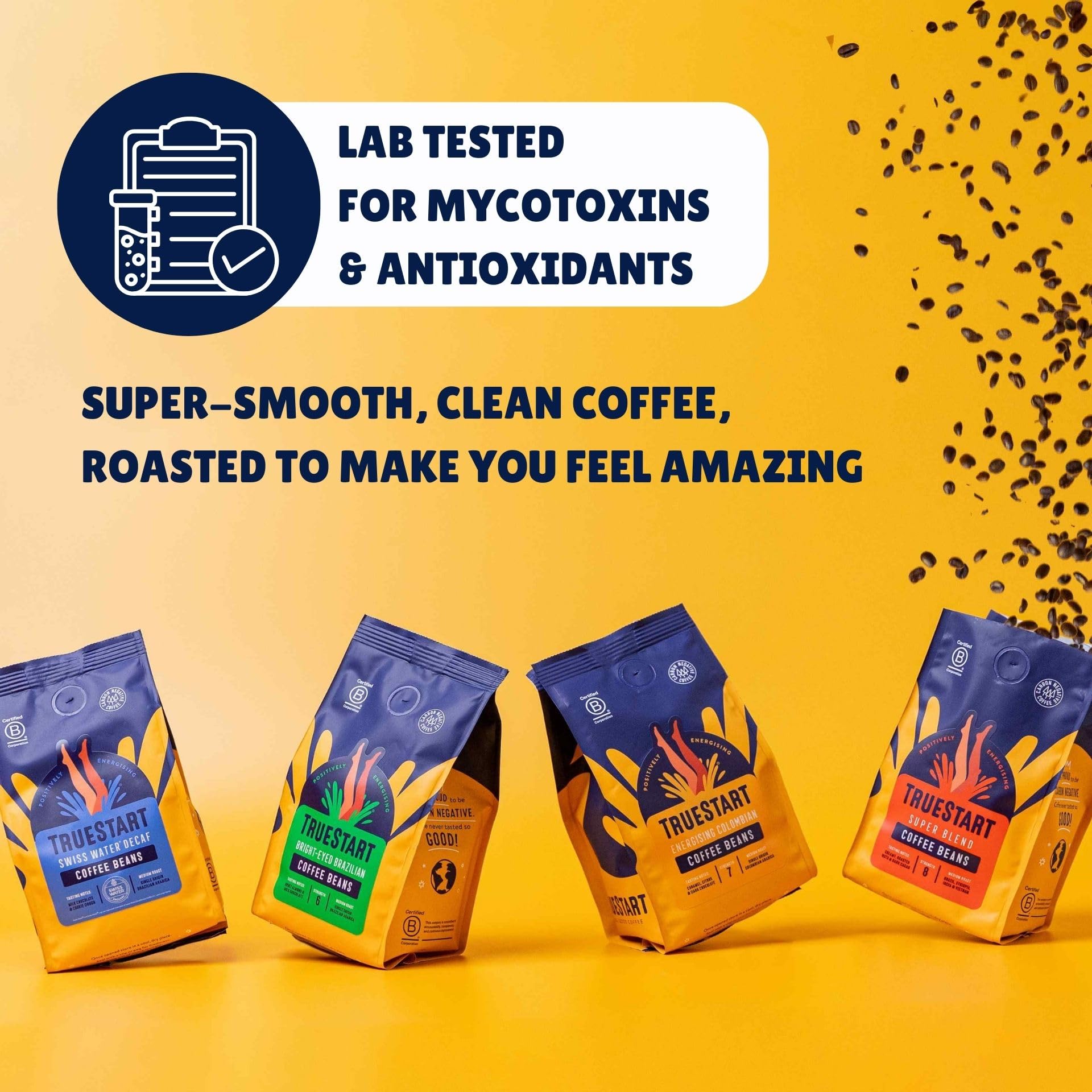 TRUESTART Smooth Energising Colombian Ground Coffee - 1kg | Medium Roast | Mycotoxin-Free
