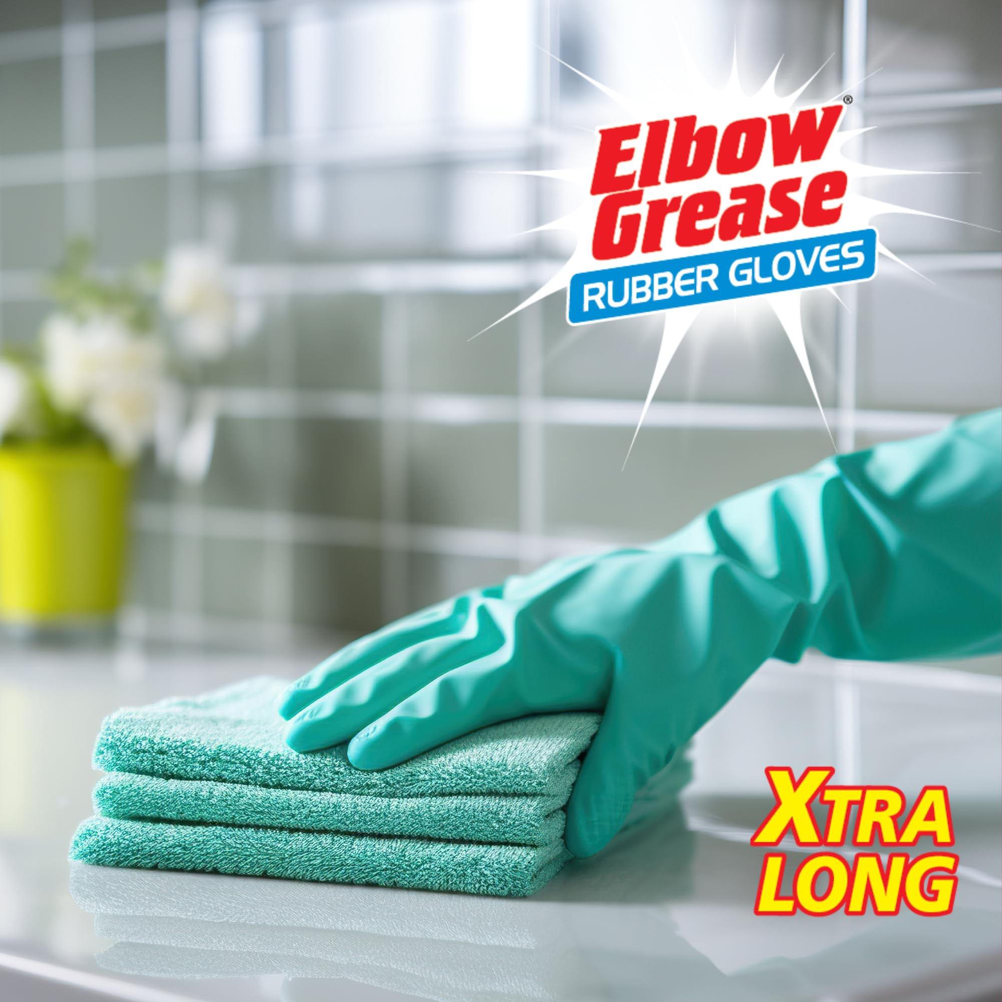 Elbow Grease - Rubber Cleaning Gloves with Cotton Lining for Bathroom & Home Use 7
