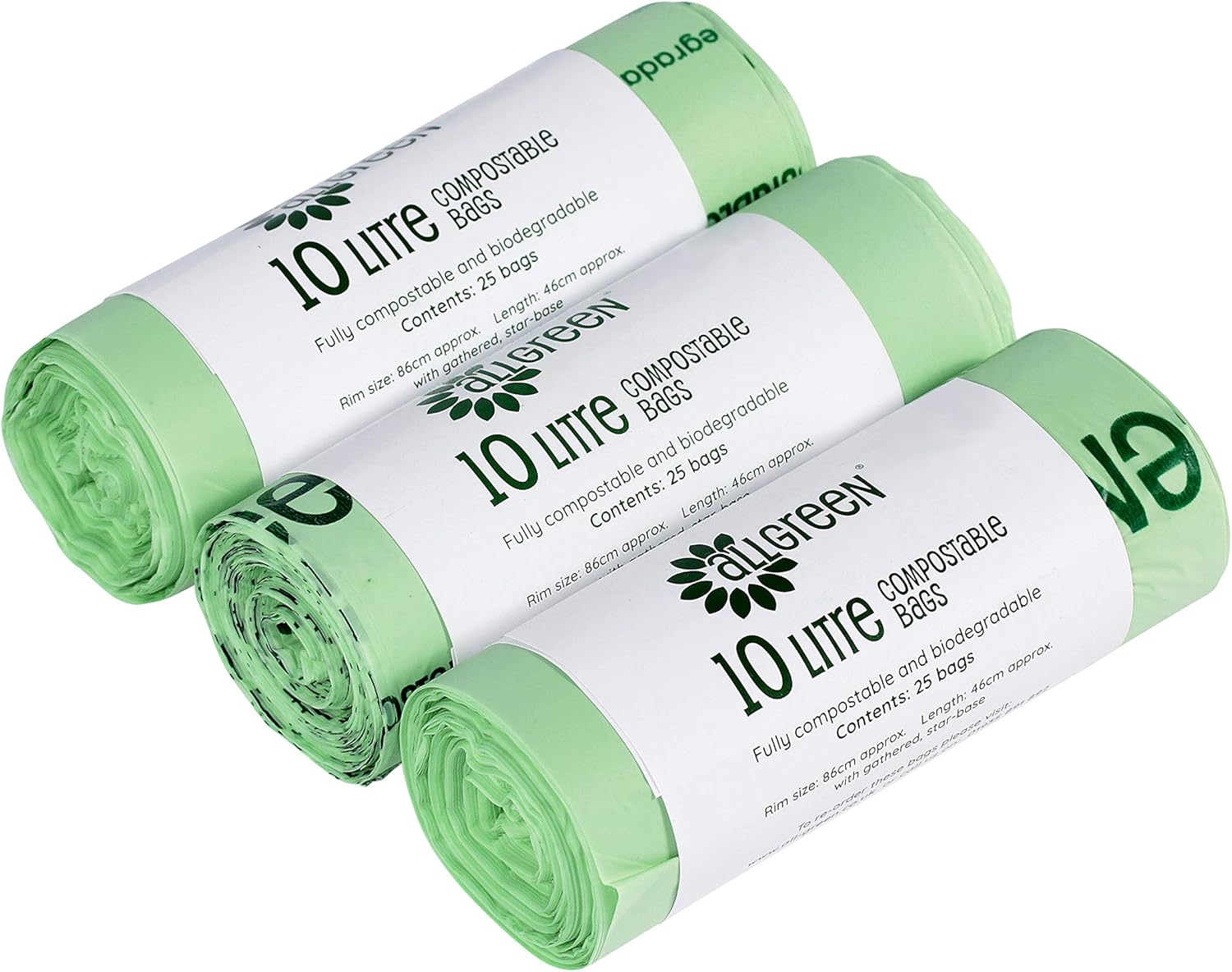 All-Green Compostable Liners for 10L Kitchen Caddy (75 Bags, Star Base Design)