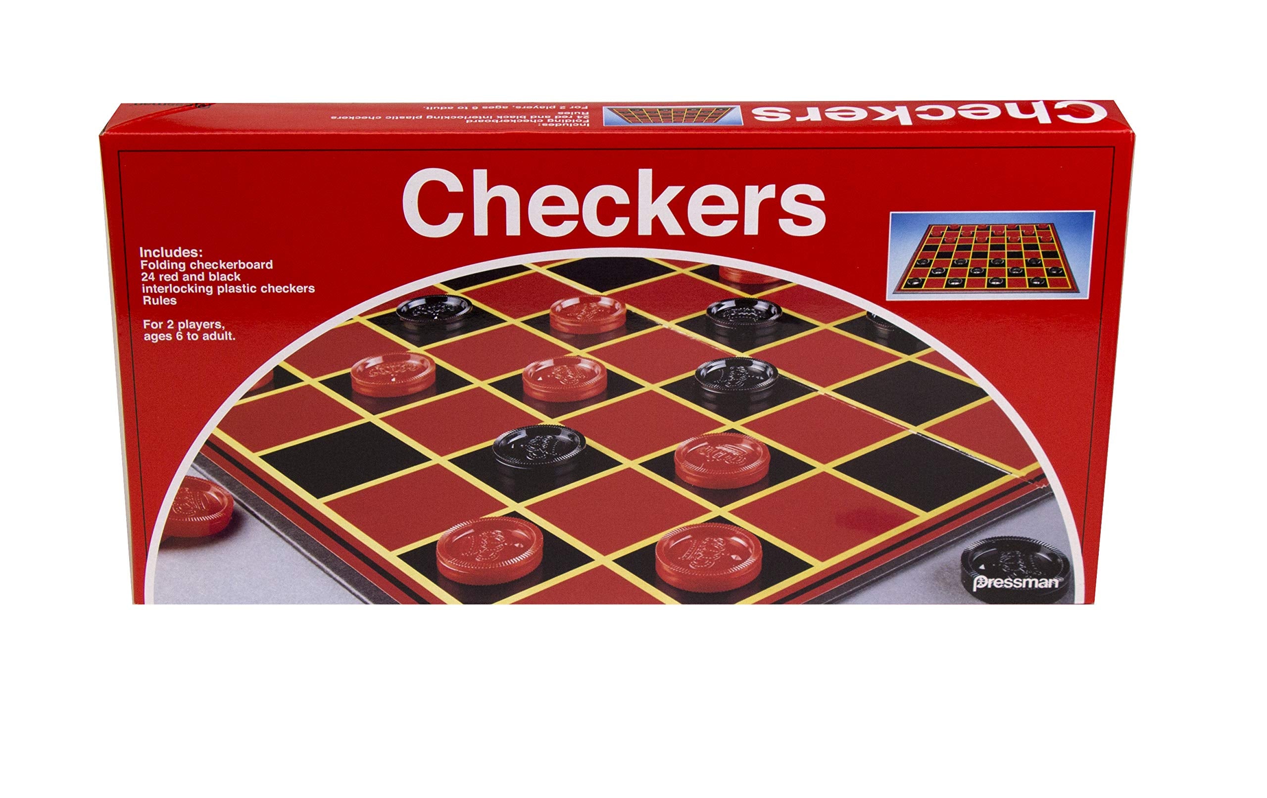 Pressman Classic Checkers Set - Traditional Board Game for 2 Players, Ages 6+