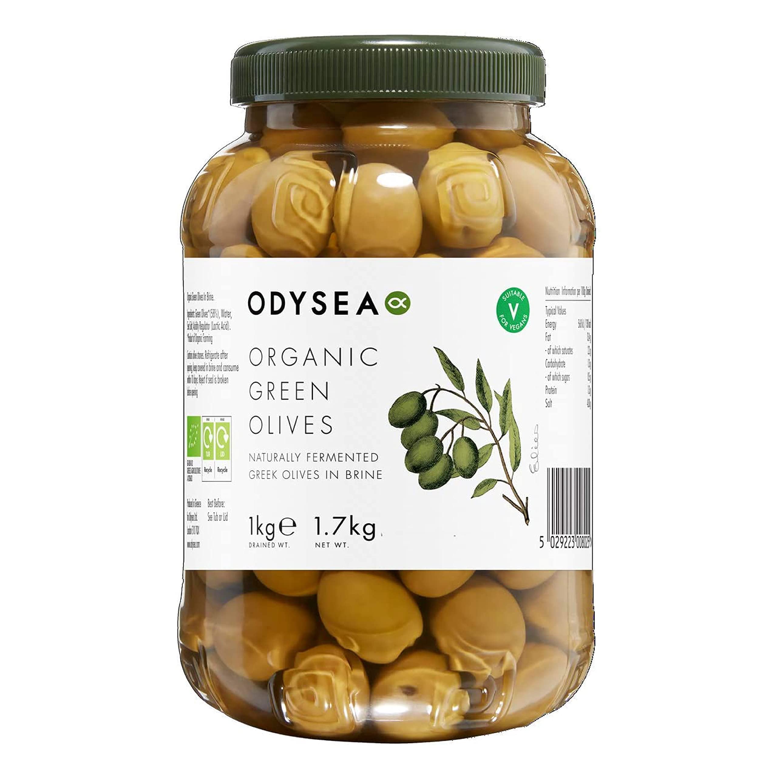 Odysea Organic Green Olives in Brine (1kg)