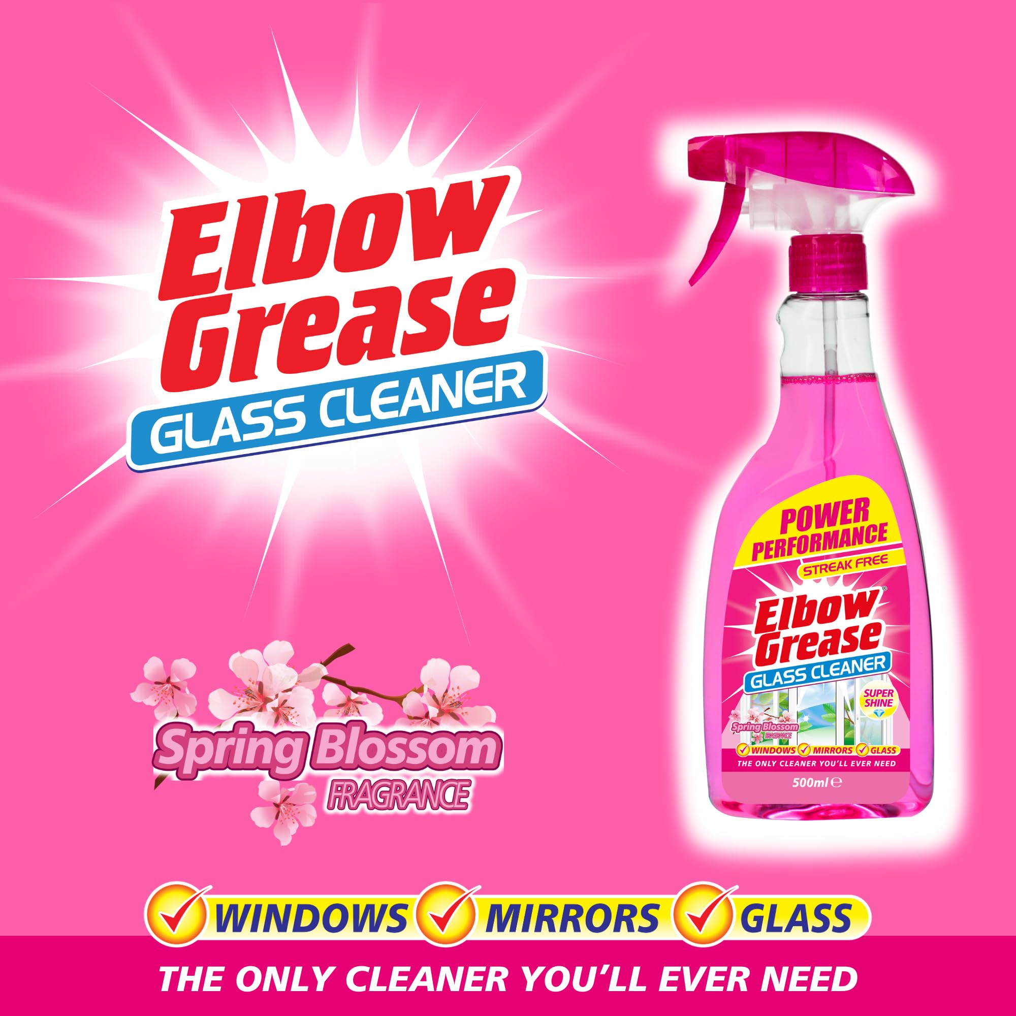 Elbow Grease Pink Glasreiniger – 500 ml streifenfreies Spray für Fenster, Spiegel und Glas 9
