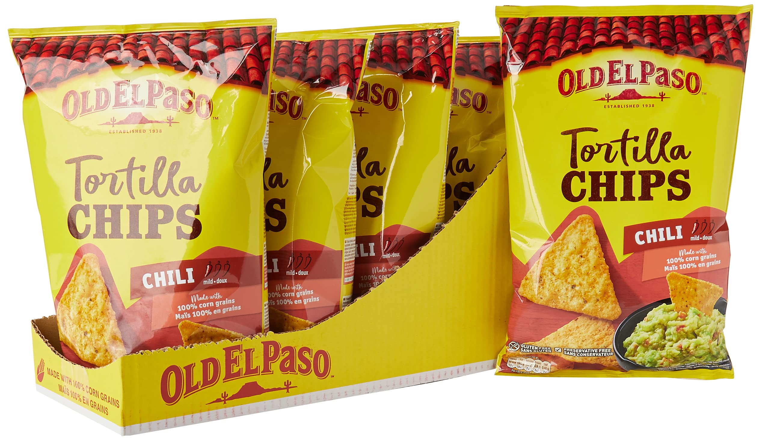Old El Paso Gluten Free Crunchy Chilli Tortilla Chips 185g (Pack of 5)