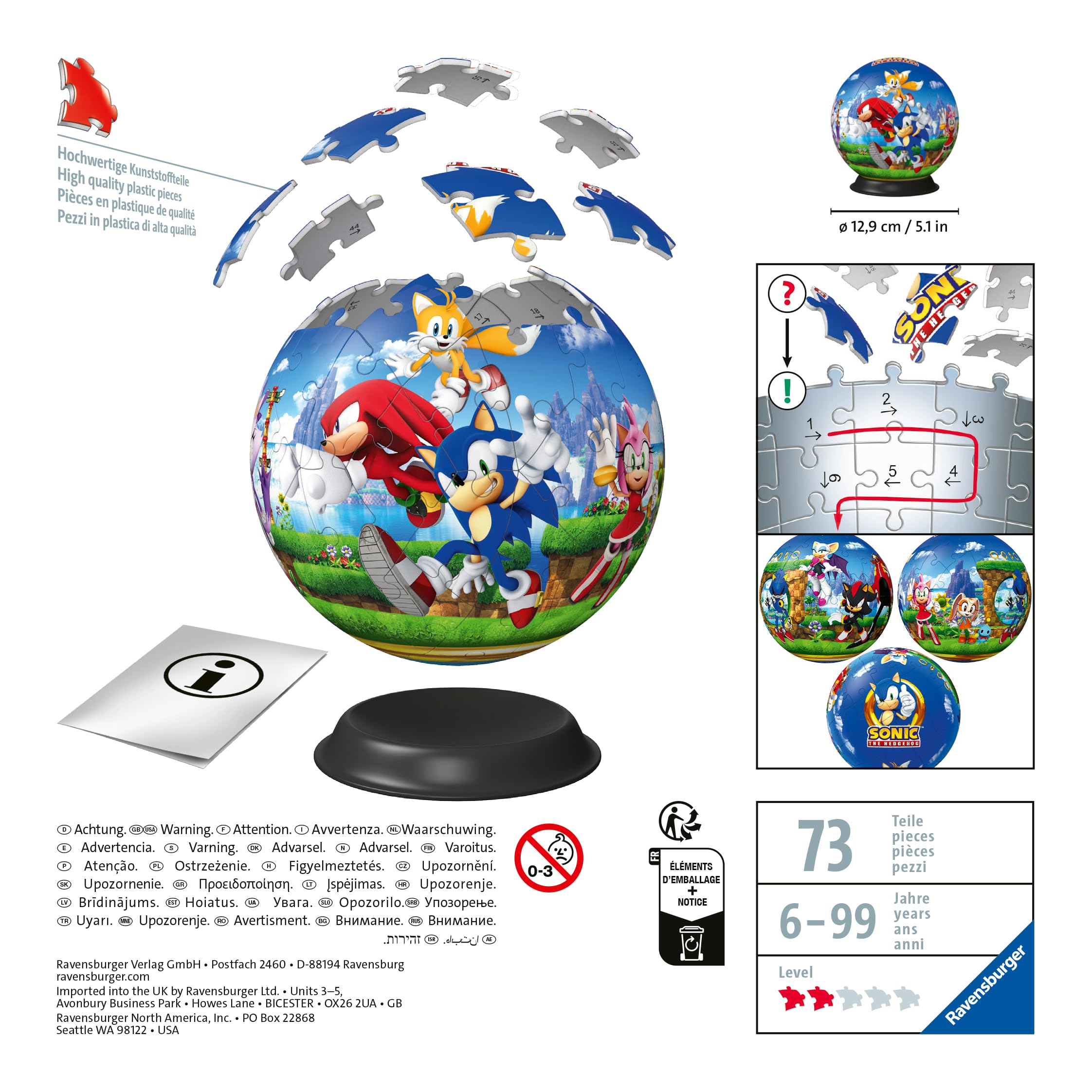 Ravensburger Sonic The Hedgehog 3D Puzzle - 72 Piece Plastic Puzzle Ball for Kids 5