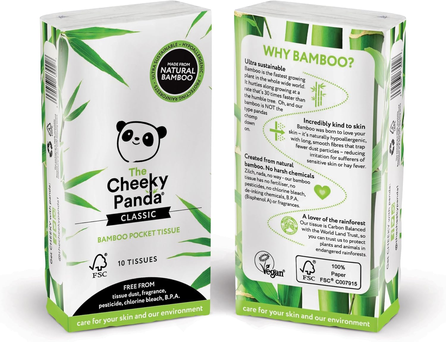 The Cheeky Panda - Bamboo Pocket Tissues 8-Pack | 3-Ply Hypoallergenic Travel Tissues 7