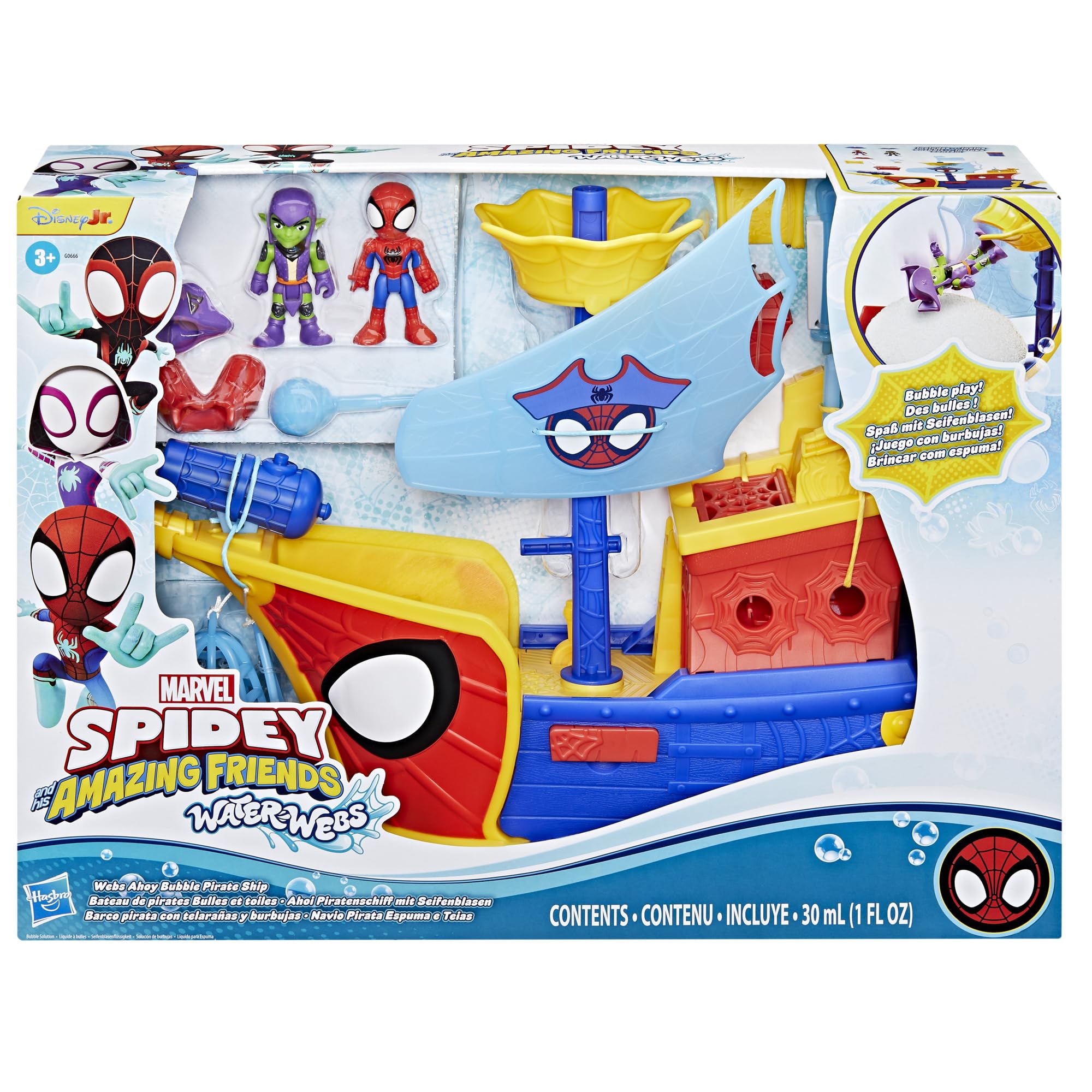 Spidey and His Amazing Friends Water-Webs Webs Ahoy Bubble Pirate Ship Playset - 43 cm with Real Bubble Maker, Spidey & Green Goblin Figures, Ages 3+ 9