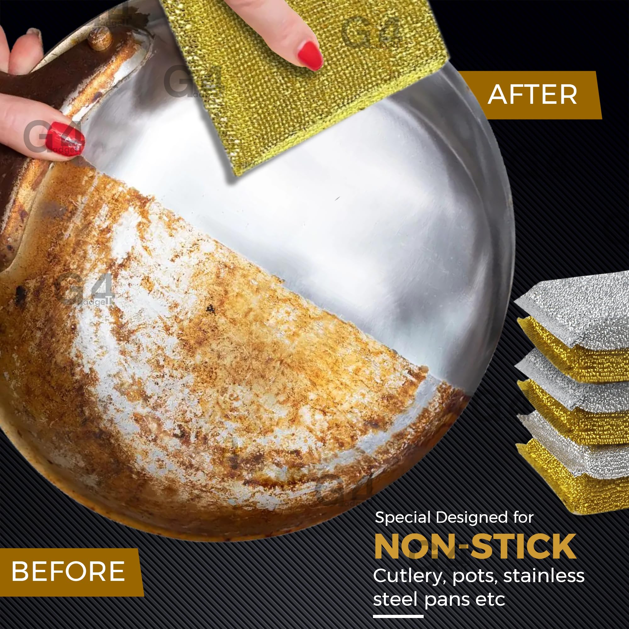 G4GADGET - 6 Pack Metallic Scouring Pads Non-Scratch Kitchen Scrubber 9