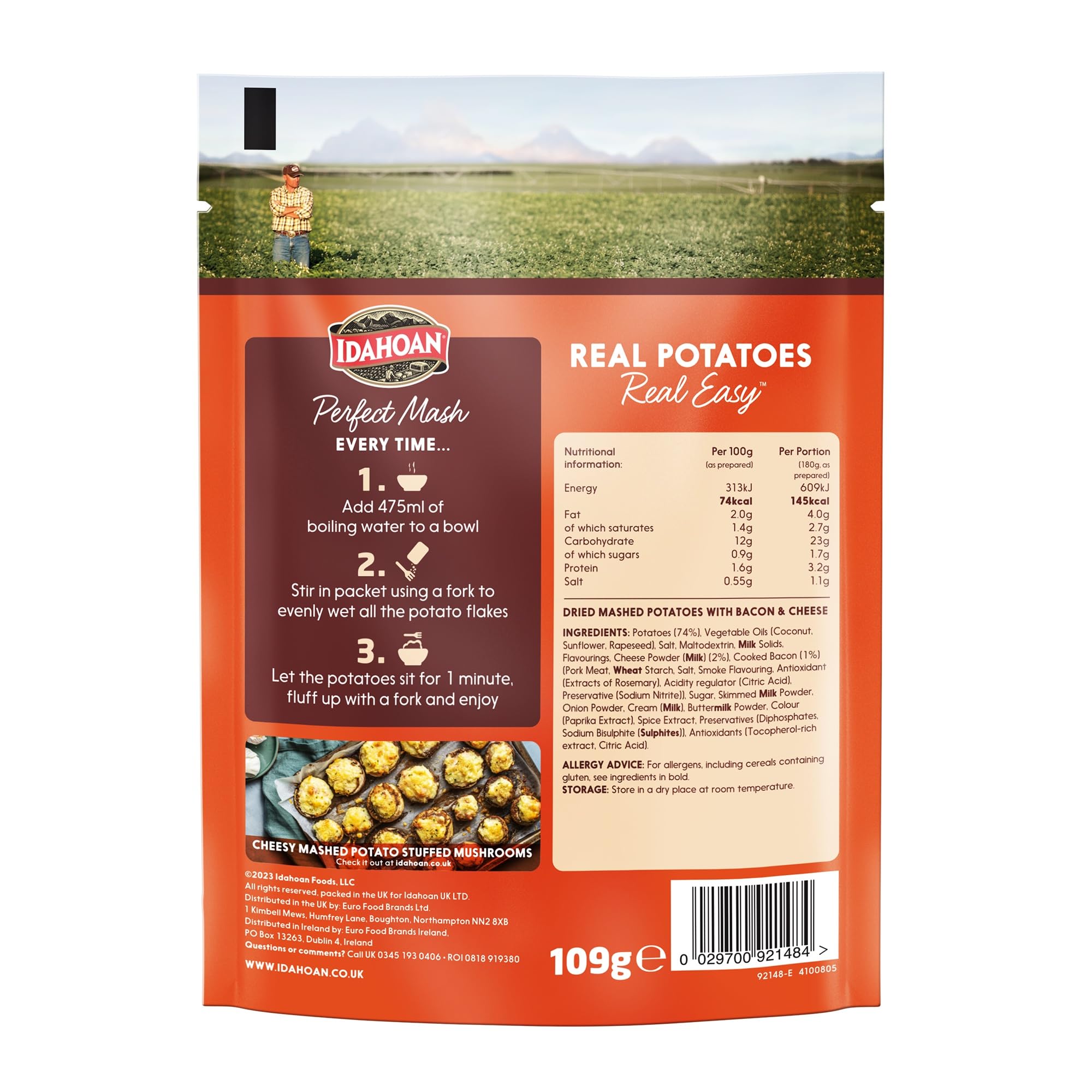 Idahoan Bacon & Cheese Mash - Instant Potatoes | 12 Count Pack | 109g Each