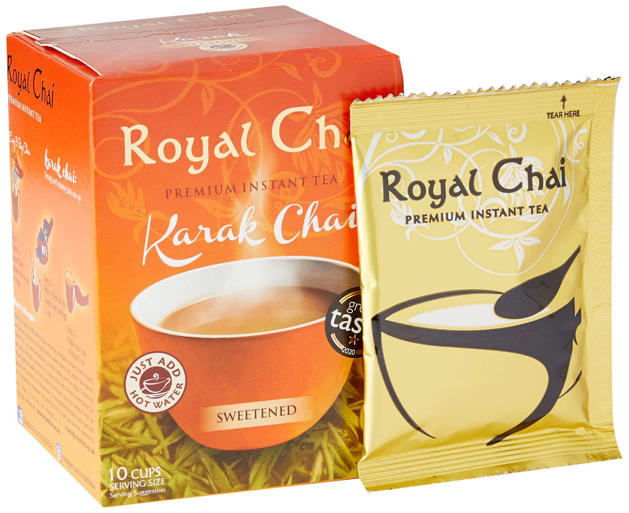 Royal Chai Premium Instant Karak Chai (Sweetened) - 10 Count Box
