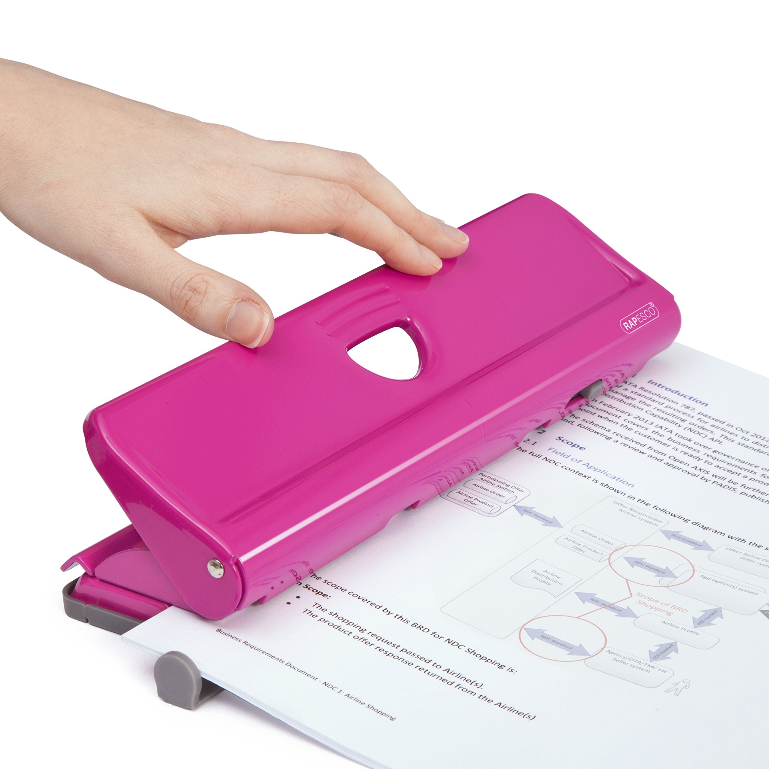 RAPESCO 720 4-Hole Punch - 22 Sheet Capacity | Metal Construction | Hot Pink