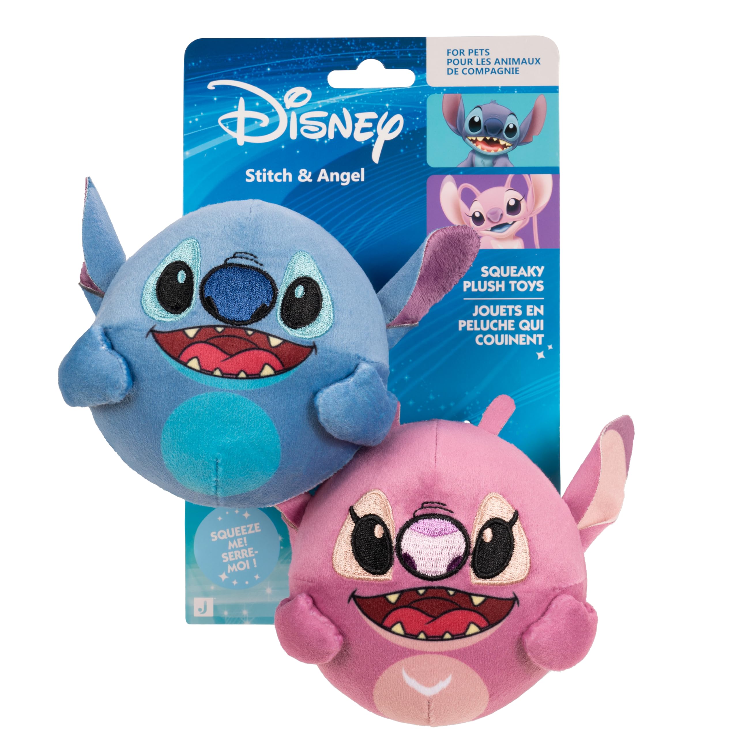 Disney Stitch and Angel Plush Dog Toy 2-Pack - 3.5-Inch Squeaky Toys for All Dog Sizes