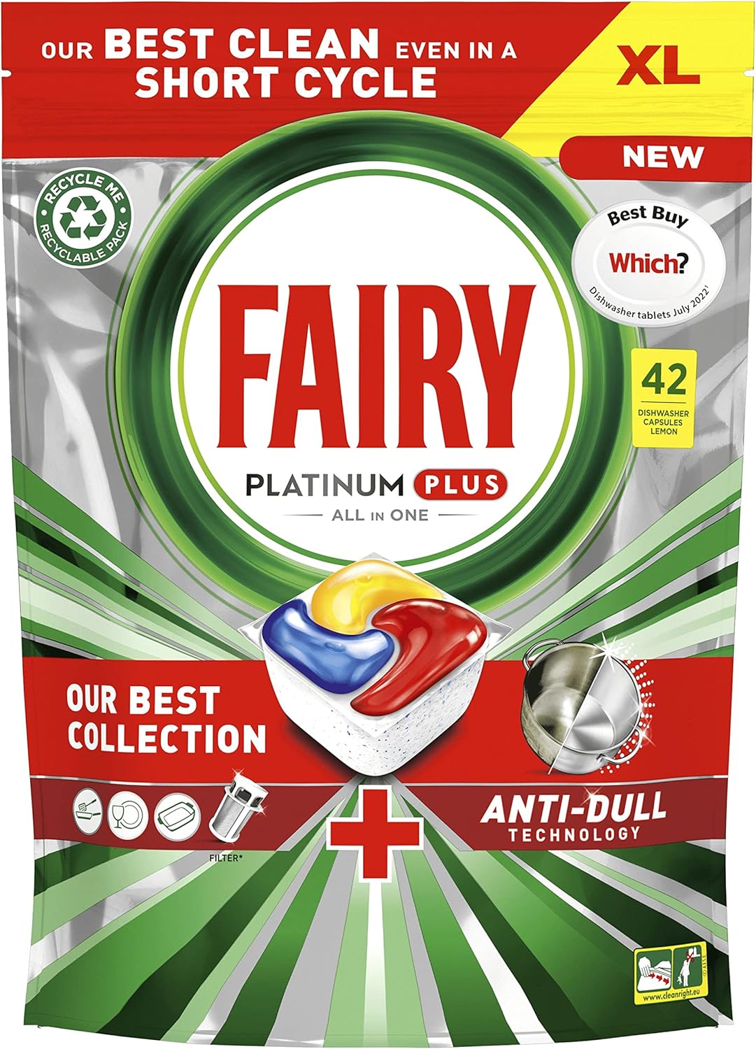Fairy - Platinum Plus All-in-1 Dishwasher Tablets, 42 Tablets, Lemon Scent