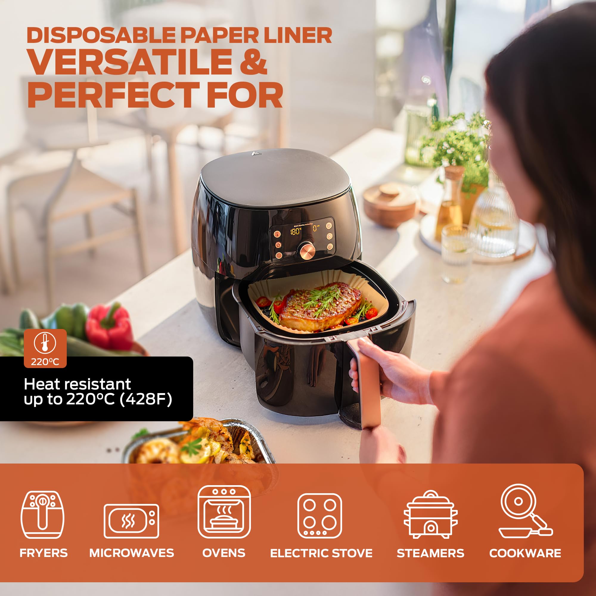 PORTENTUM Air Fryer Liners - 200PCS Disposable, Unbleached, Greaseproof | BPA Free | Food Grade Certified 8