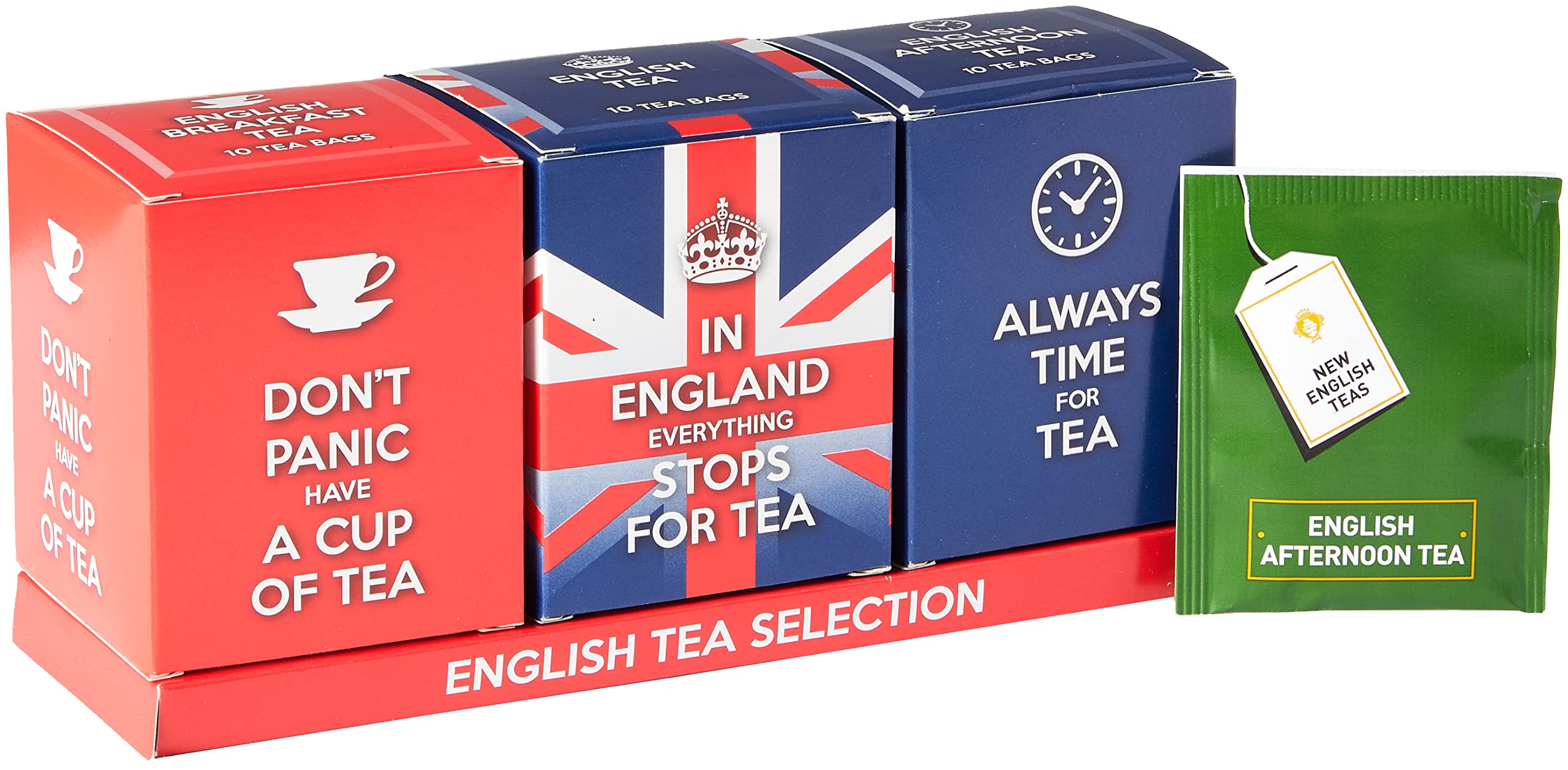 New English Teas Slogans Union Jack Tea Gift Pack - 30 Teabags (English Breakfast, Afternoon & Blend)