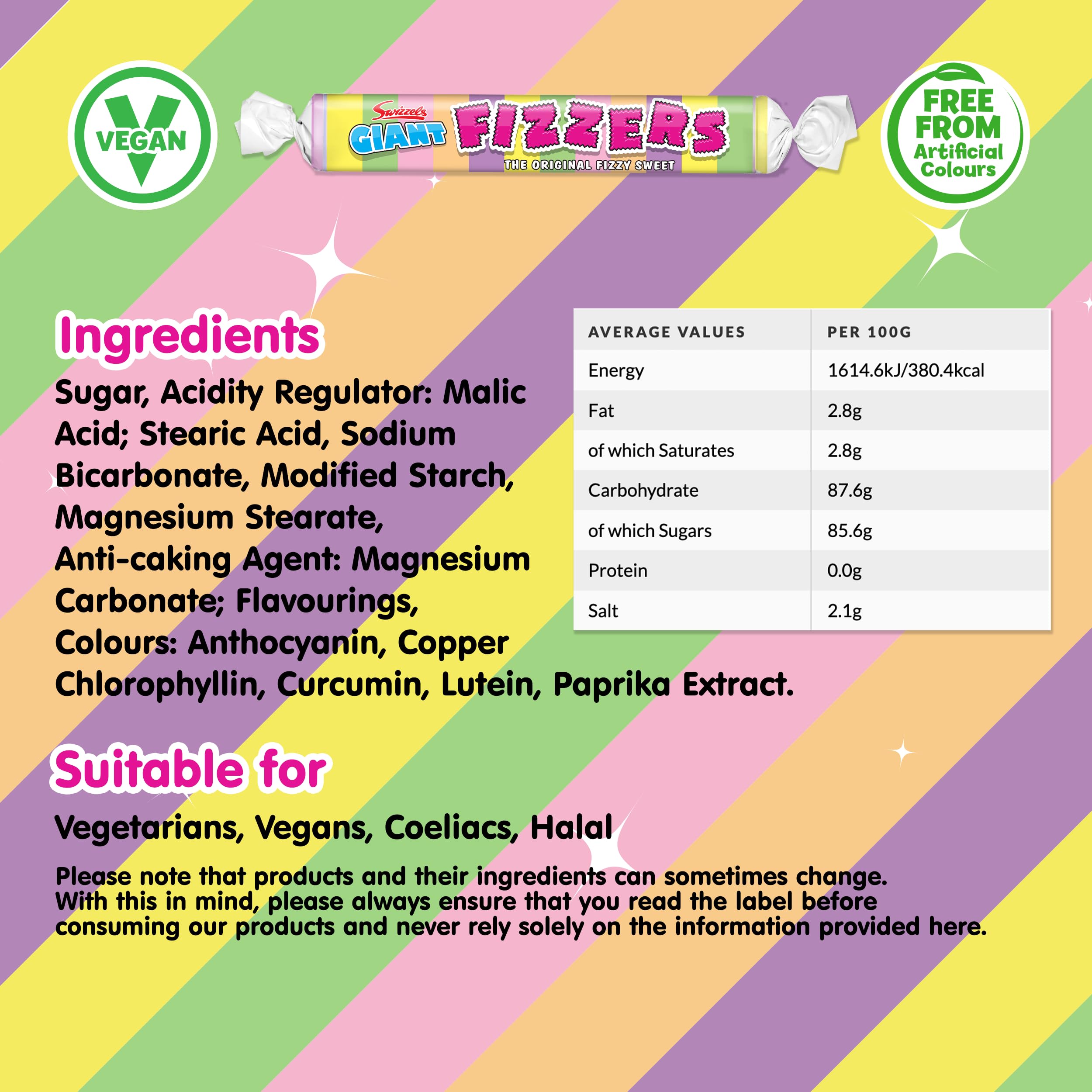 Swizzels Giant Original Fizzer Sweets - Vegan Friendly Fruity Fizzy Rolls Multipack 4