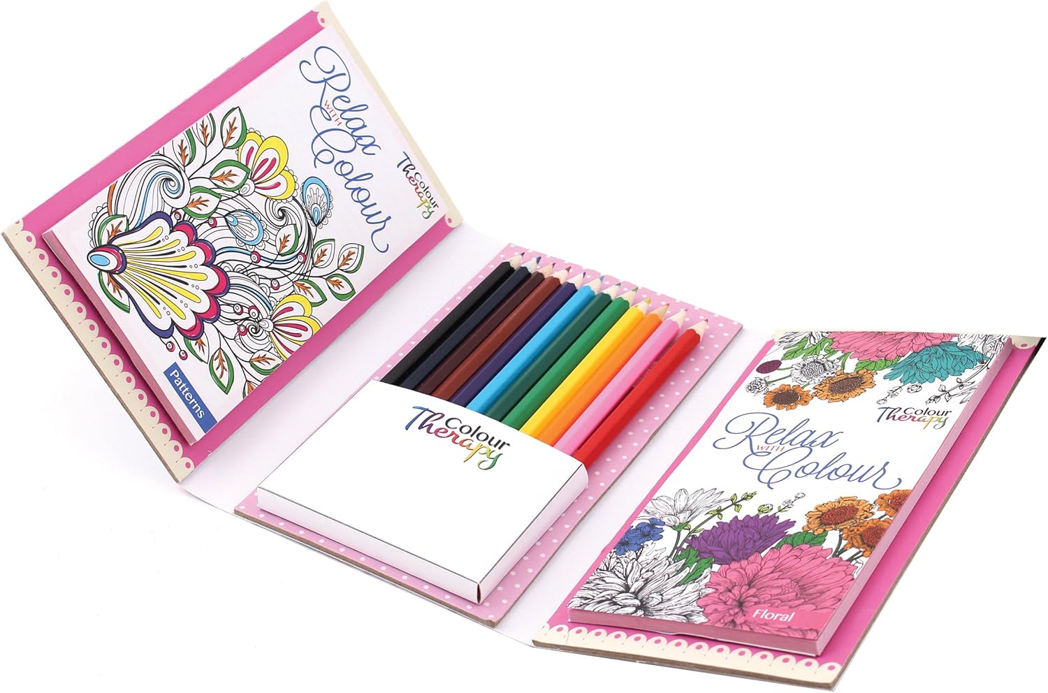 Colour Therapy Travel Colouring Kit - 12 Pencils & Two Pads for On-the-Go Creativity