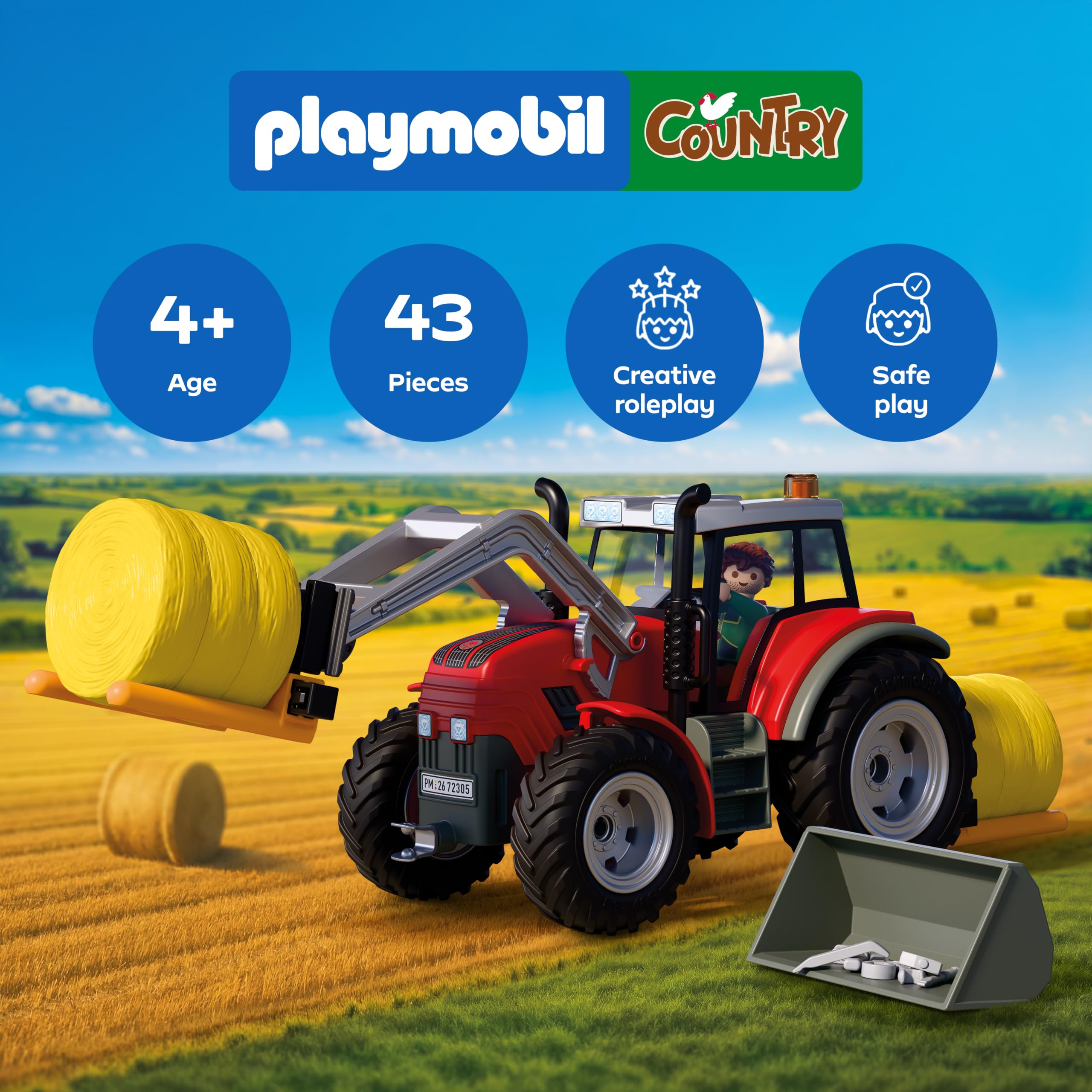 Playmobil Country Large Tractor with Hay Bales Playset - Ages 4+ 2