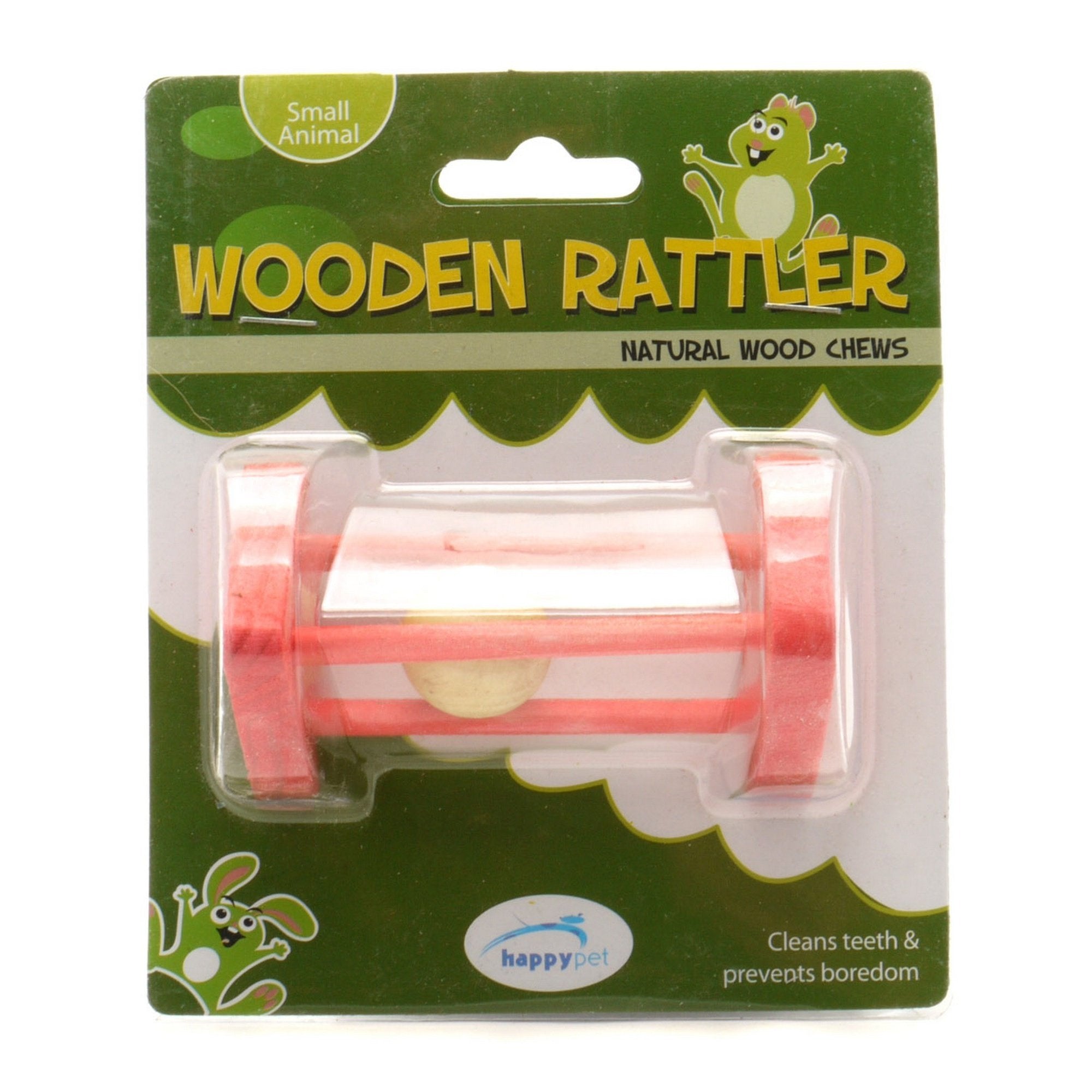 HAPPYPET Wooden Rattler Triangle Toy - Natural Wood Chew Toy for Small Animals