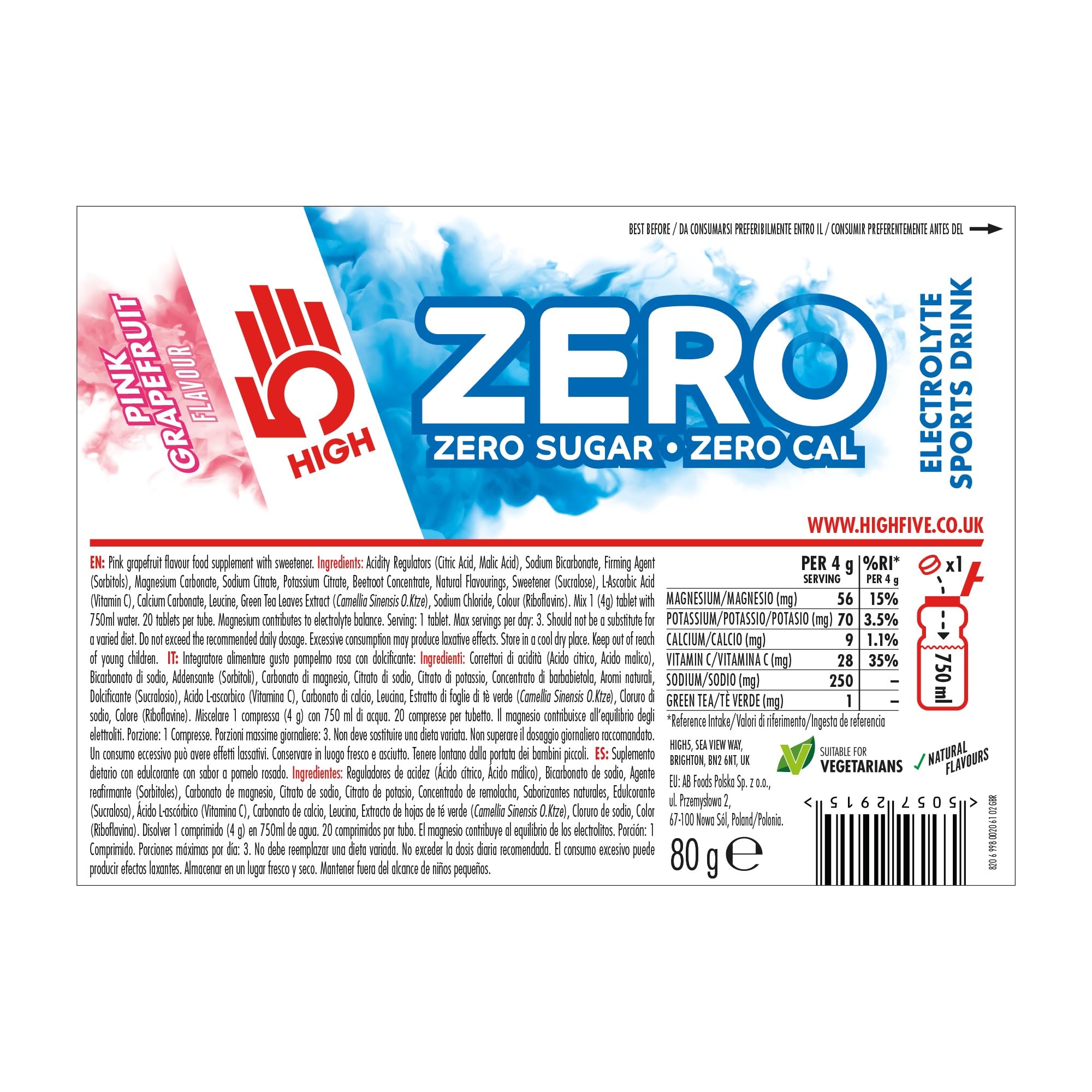 HIGH5 Zero Electrolyte Tablets - Pink Grapefruit - Sugar-Free Hydration with Vitamin C - 160 Tablets (Pack of 8) 7