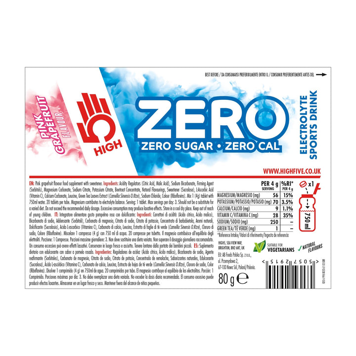 HIGH5 ZERO Electrolyte Tablets | Hydration Tablets Enhanced with Vitamin C | 0 Calories & Sugar Free | Boost Hydration, Performance & Wellness | Pink Grapefruit, 160 Tablets (20x, Pack of 8)