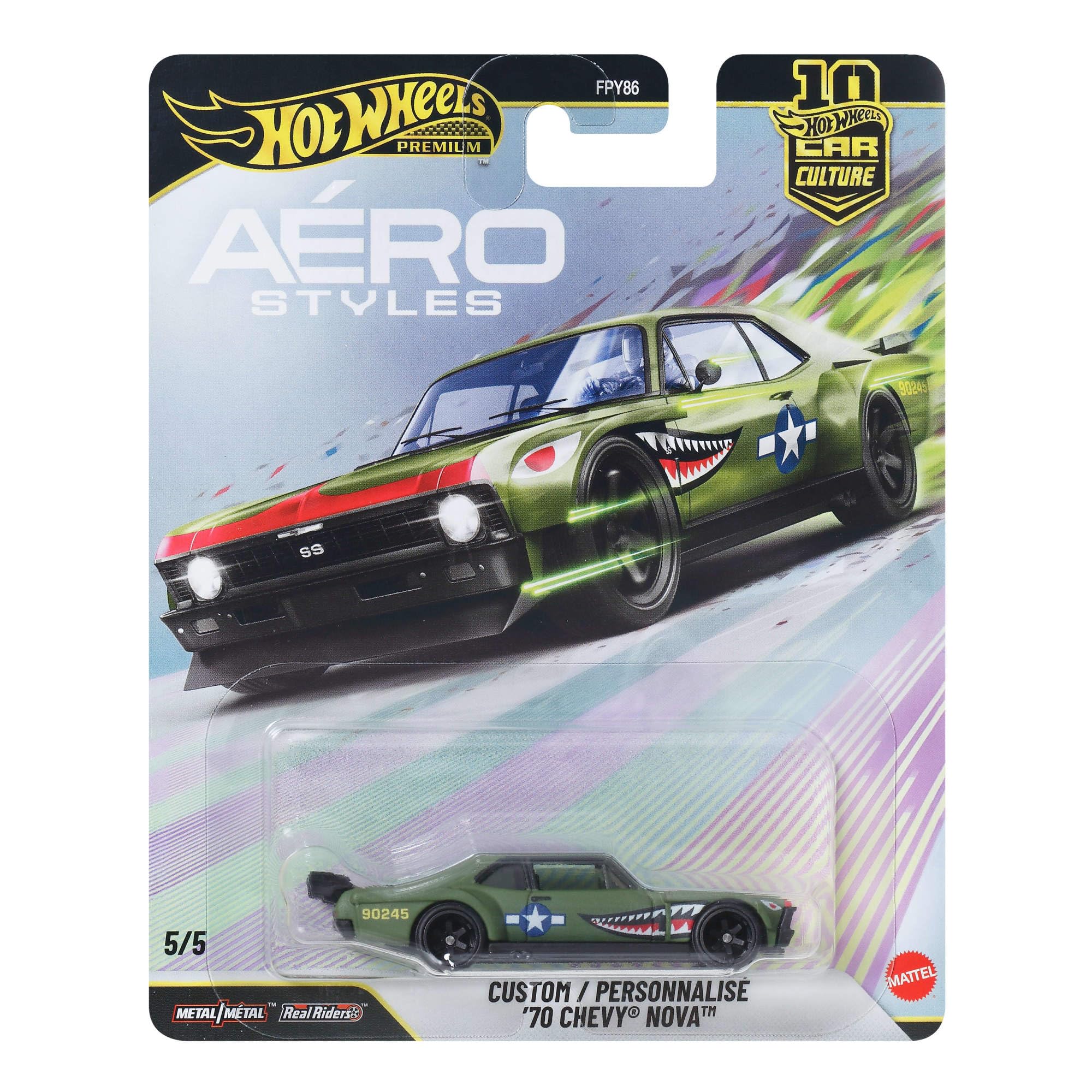 Hot Wheels Custom '70 Chevy Nova - 1:64 Scale Die-Cast Car | Metal/Metal Body & Chassis | Real Riders Tires