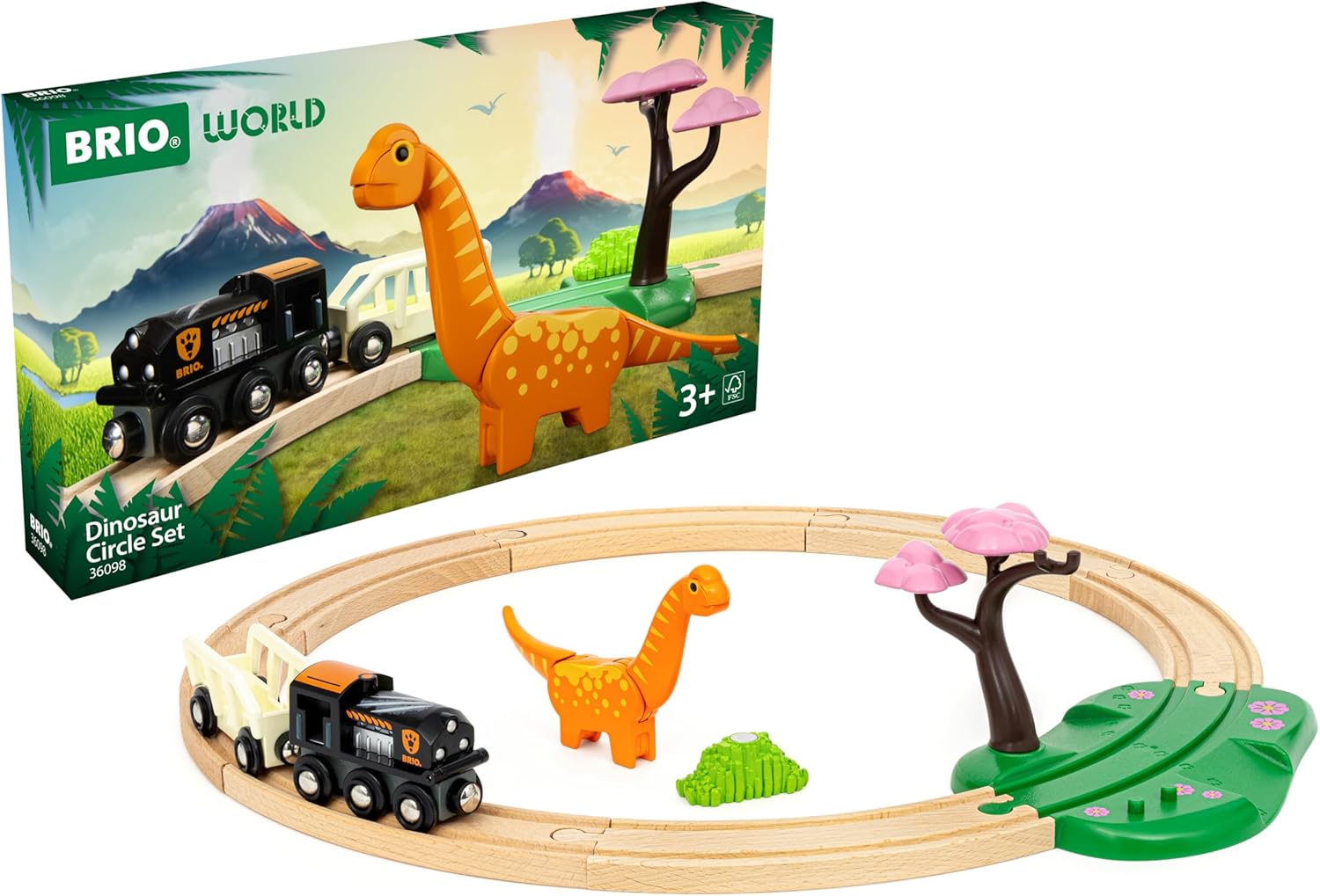 BRIO World Dinosaur Circle Toy Train Set - 12-Piece Wooden Railway Playset for Kids 3+