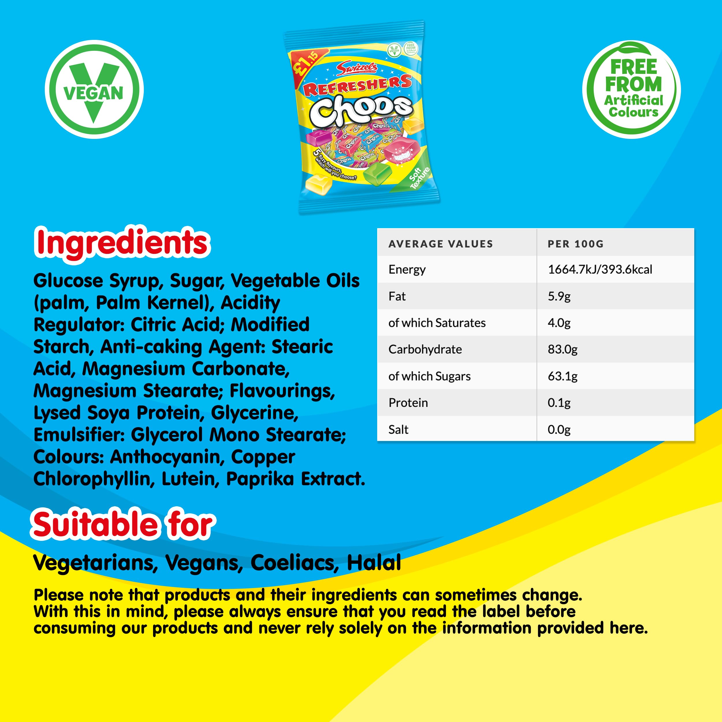 Swizzels Refreshers Choos (115 g) – Fruchtiges, sprudelndes Kaubonbon-Sortiment 6