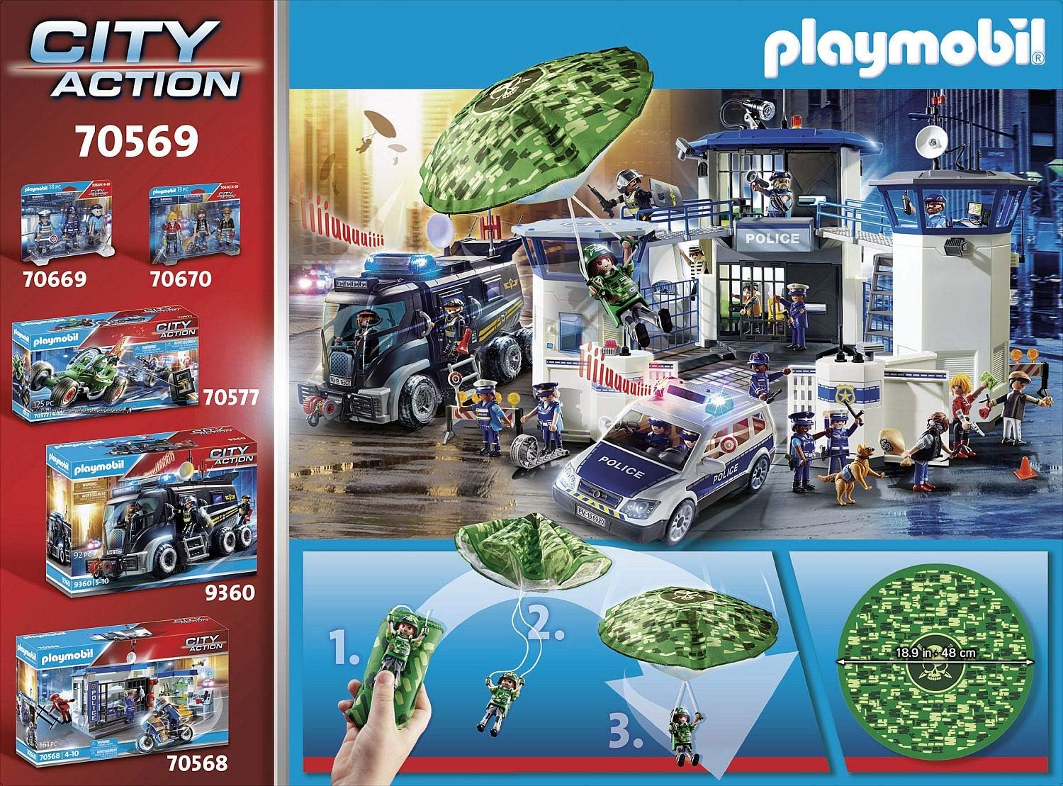 PLAYMOBIL City Action Police Parachute Search Playset - Helicopter Chase with Figures & Parachute for Ages 4-10 6